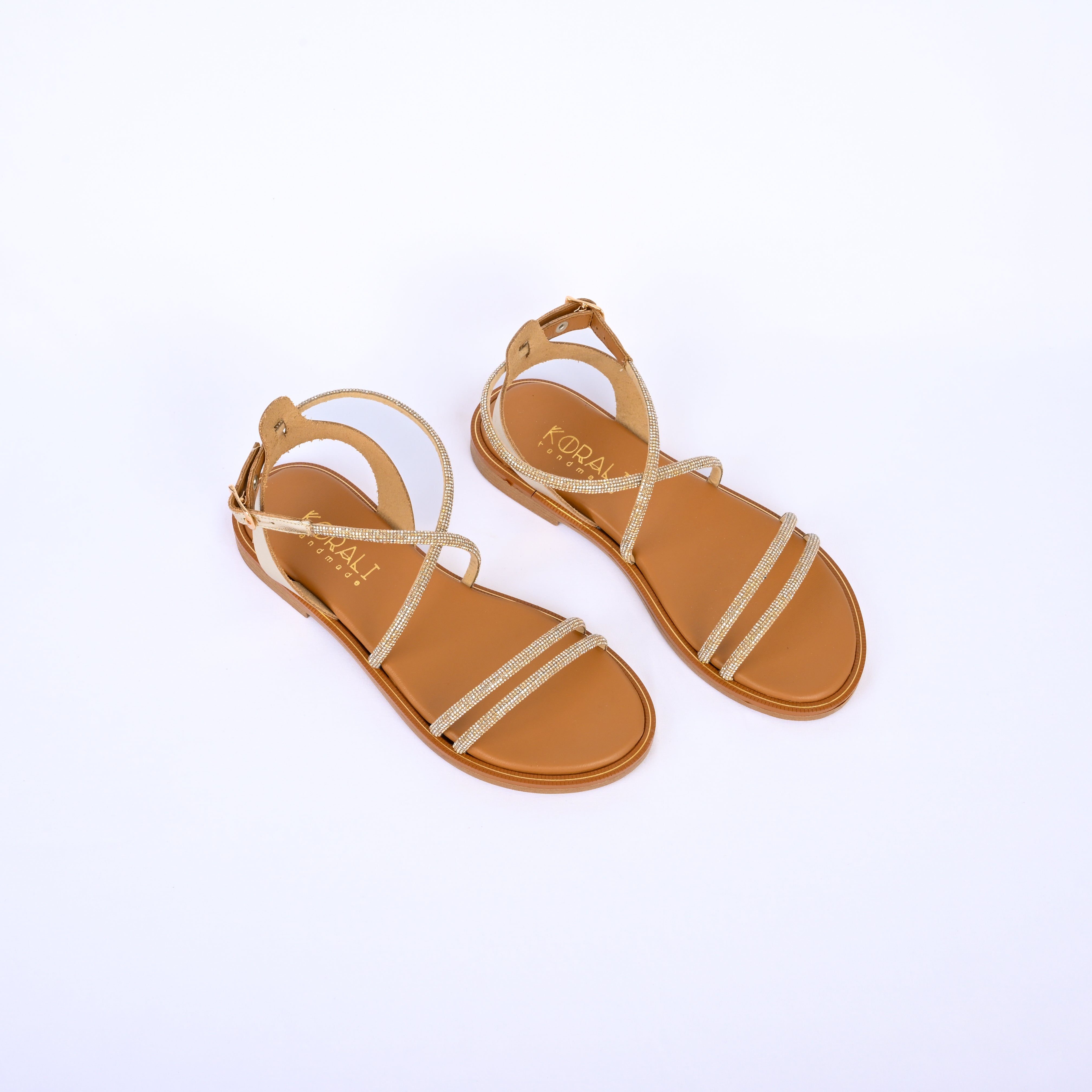 IVANA Leather Strappy Sandals with Rhinestone Embellishment