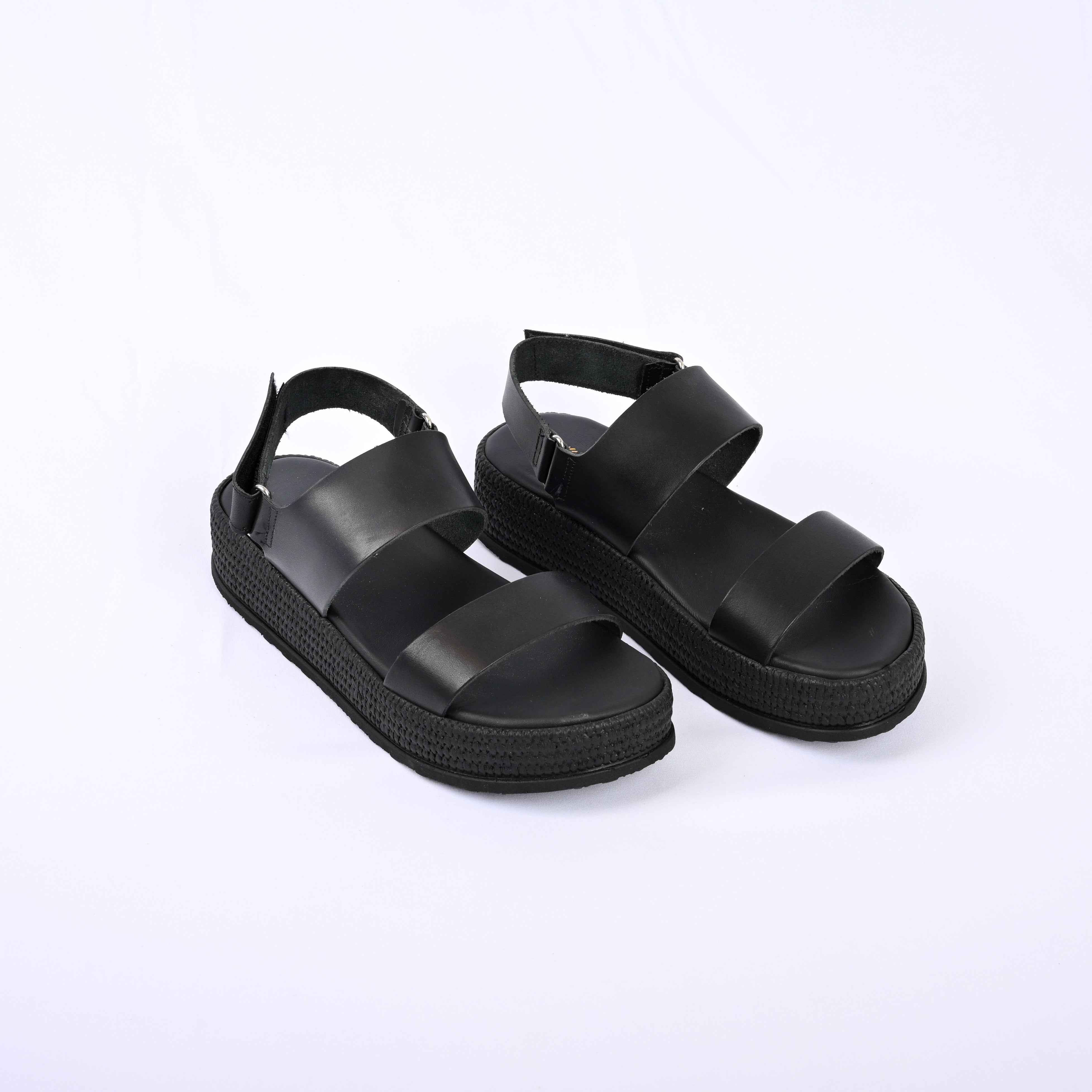 AGGELIKI Leather Strap Sandals with an Espadrille Finish