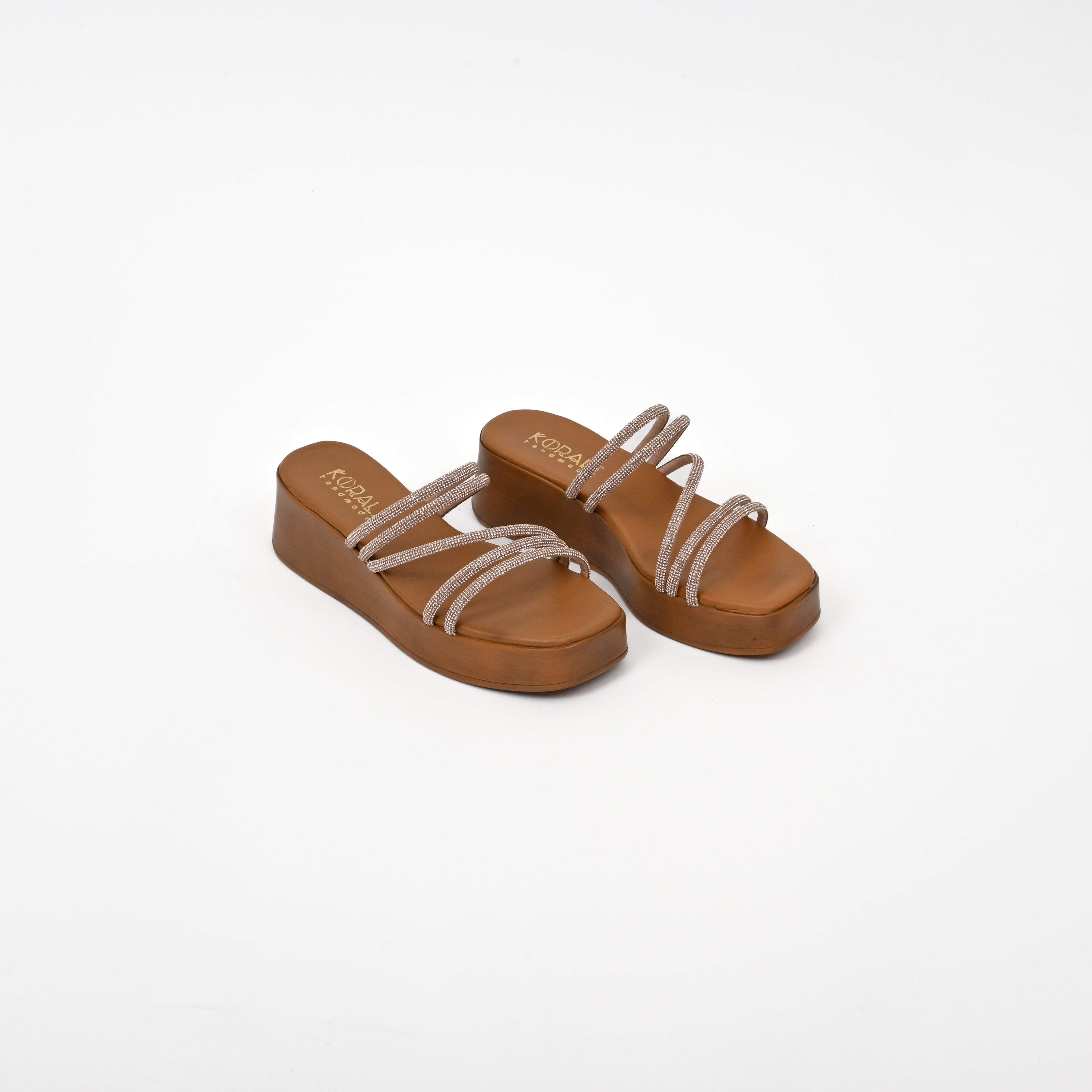 ROZEL Sparkly Leather Sandals with Flatform Sole