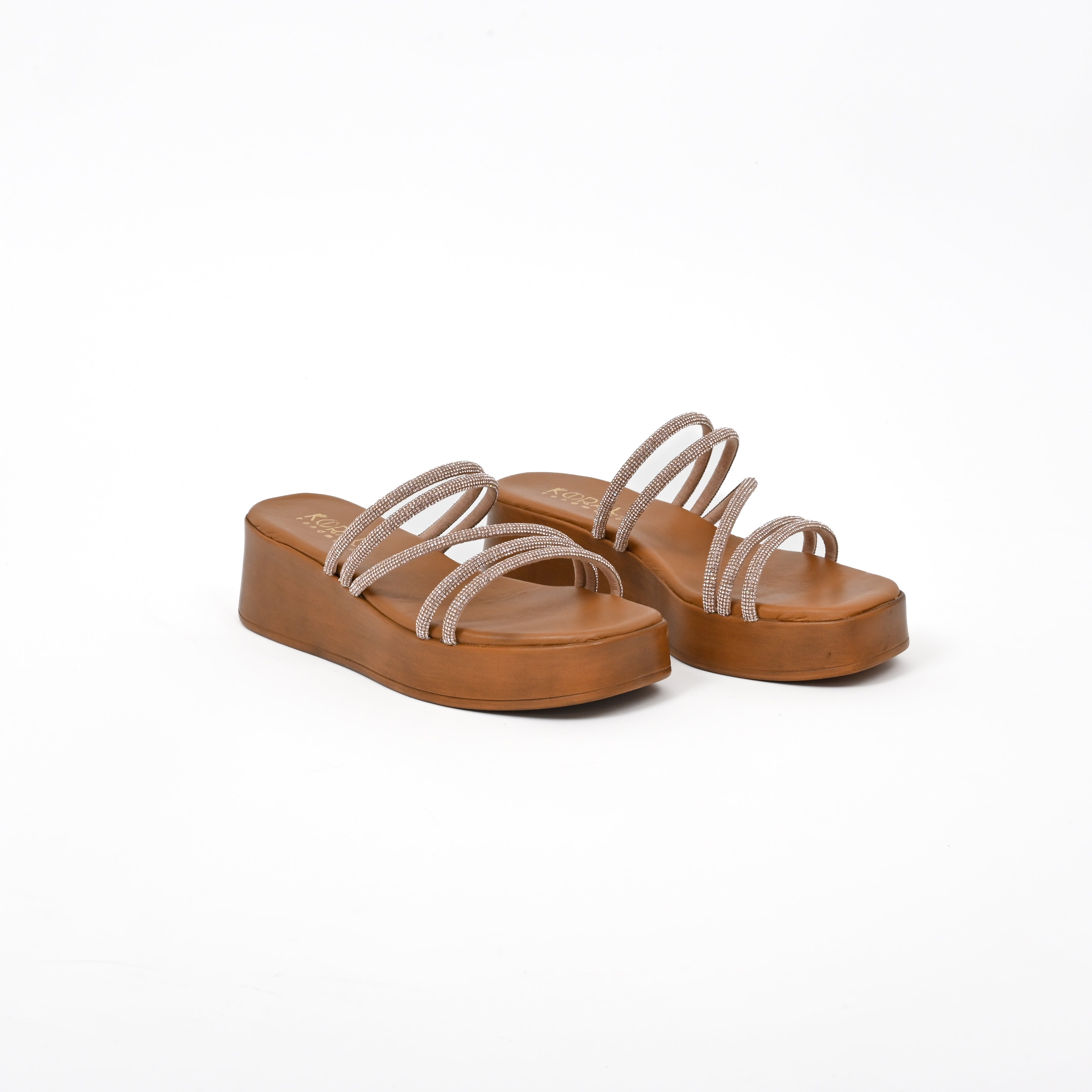 ROZEL Sparkly Leather Sandals with Flatform Sole