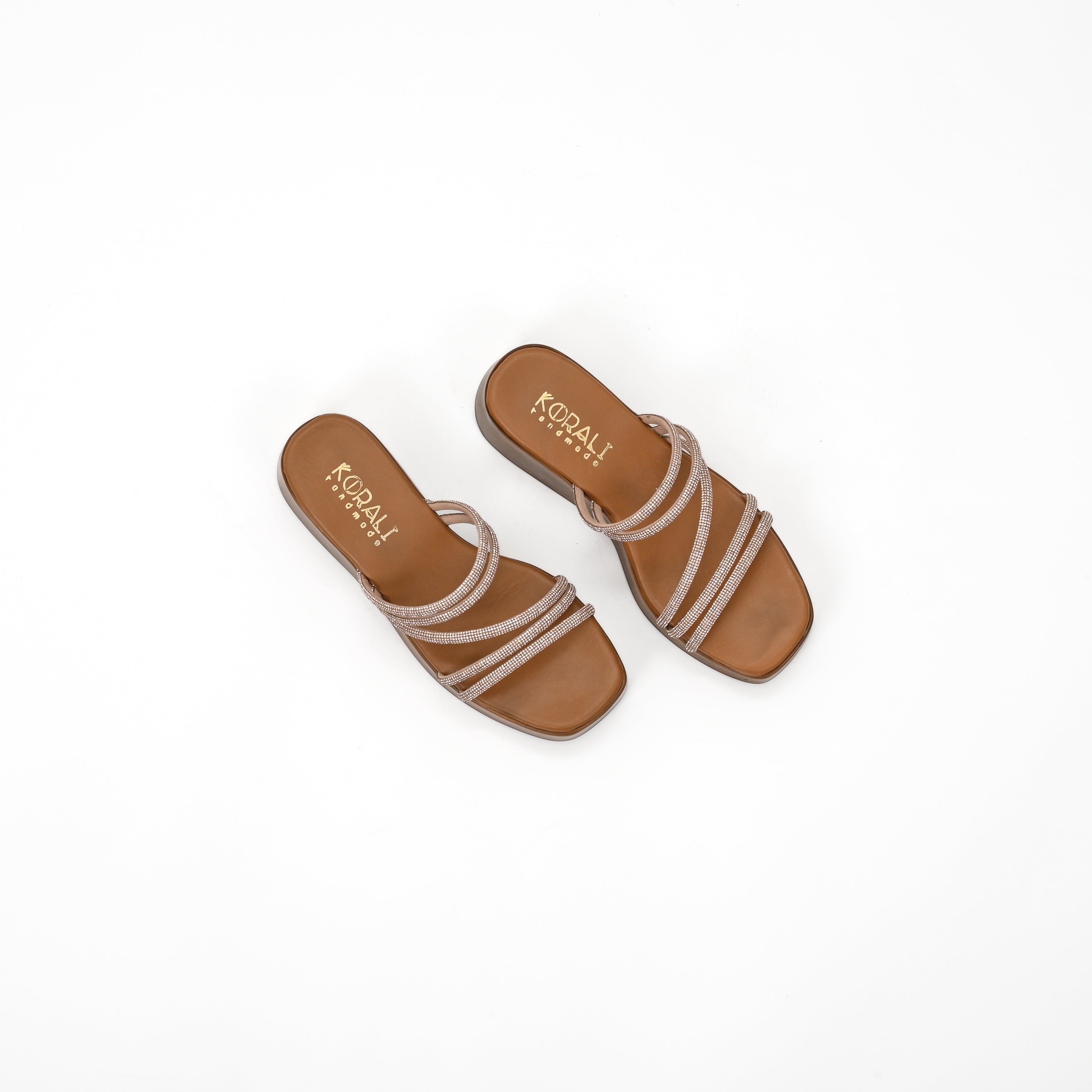 ROZEL Sparkly Leather Sandals with Flatform Sole
