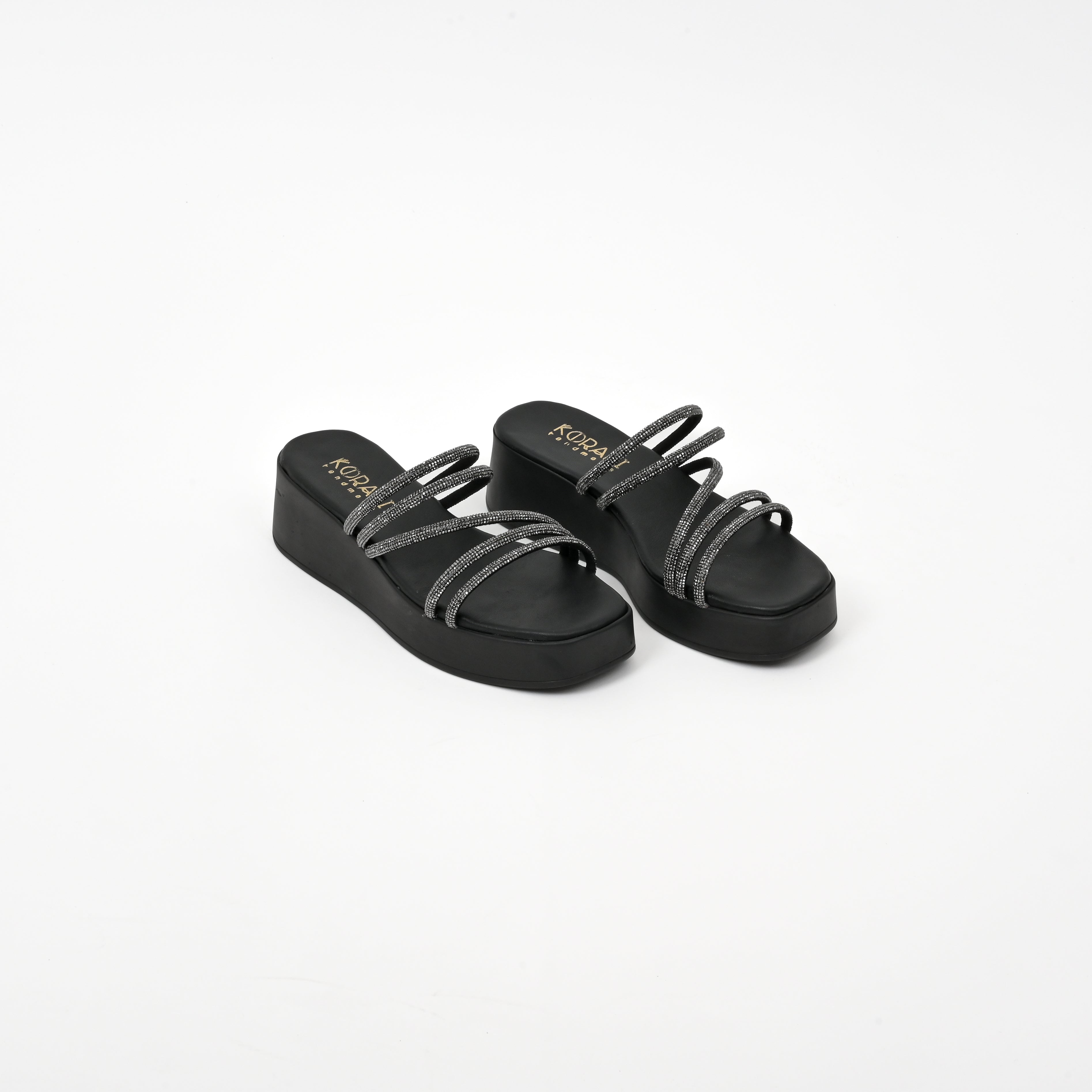 ROZEL Sparkly Leather Sandals with Flatform Sole