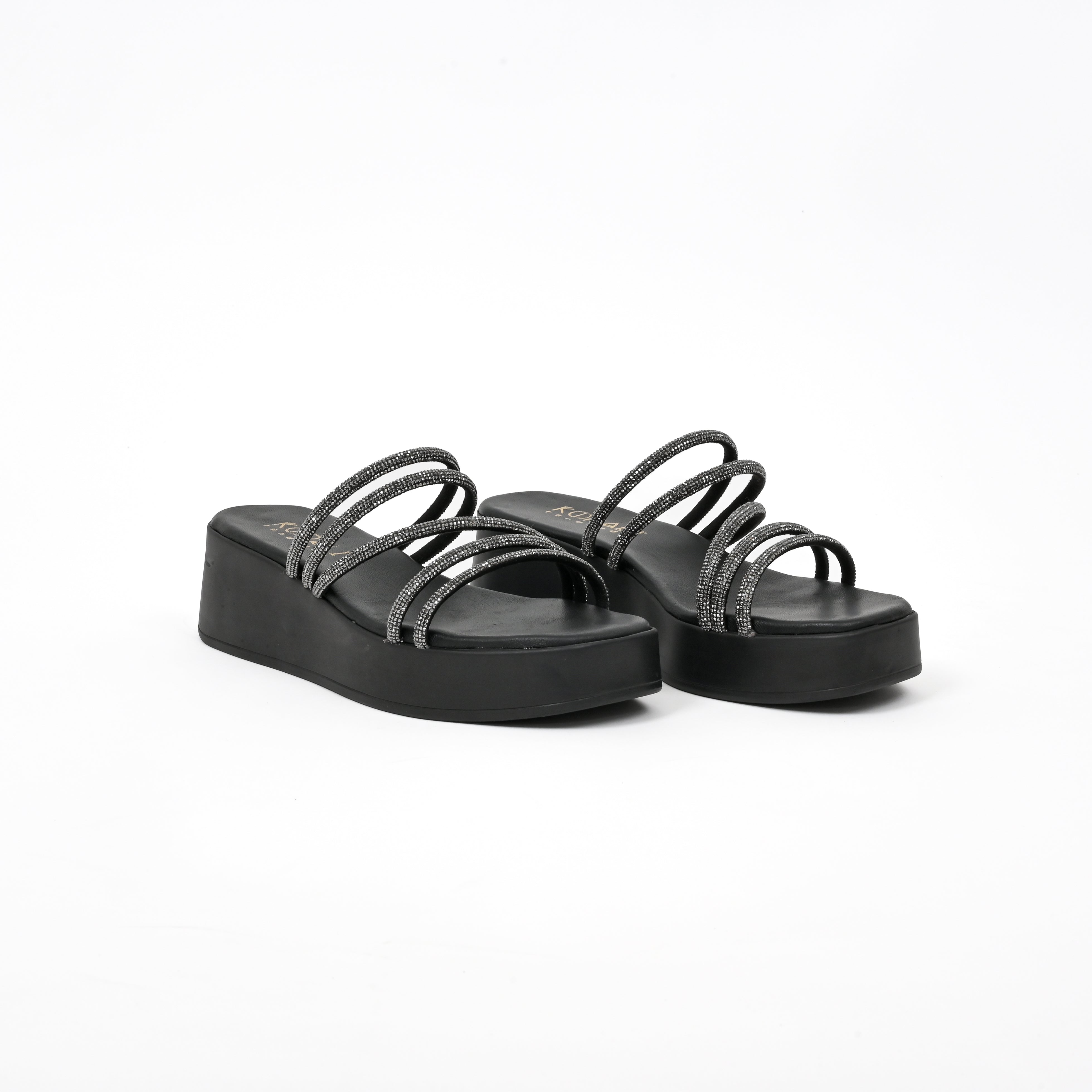 ROZEL Sparkly Leather Sandals with Flatform Sole