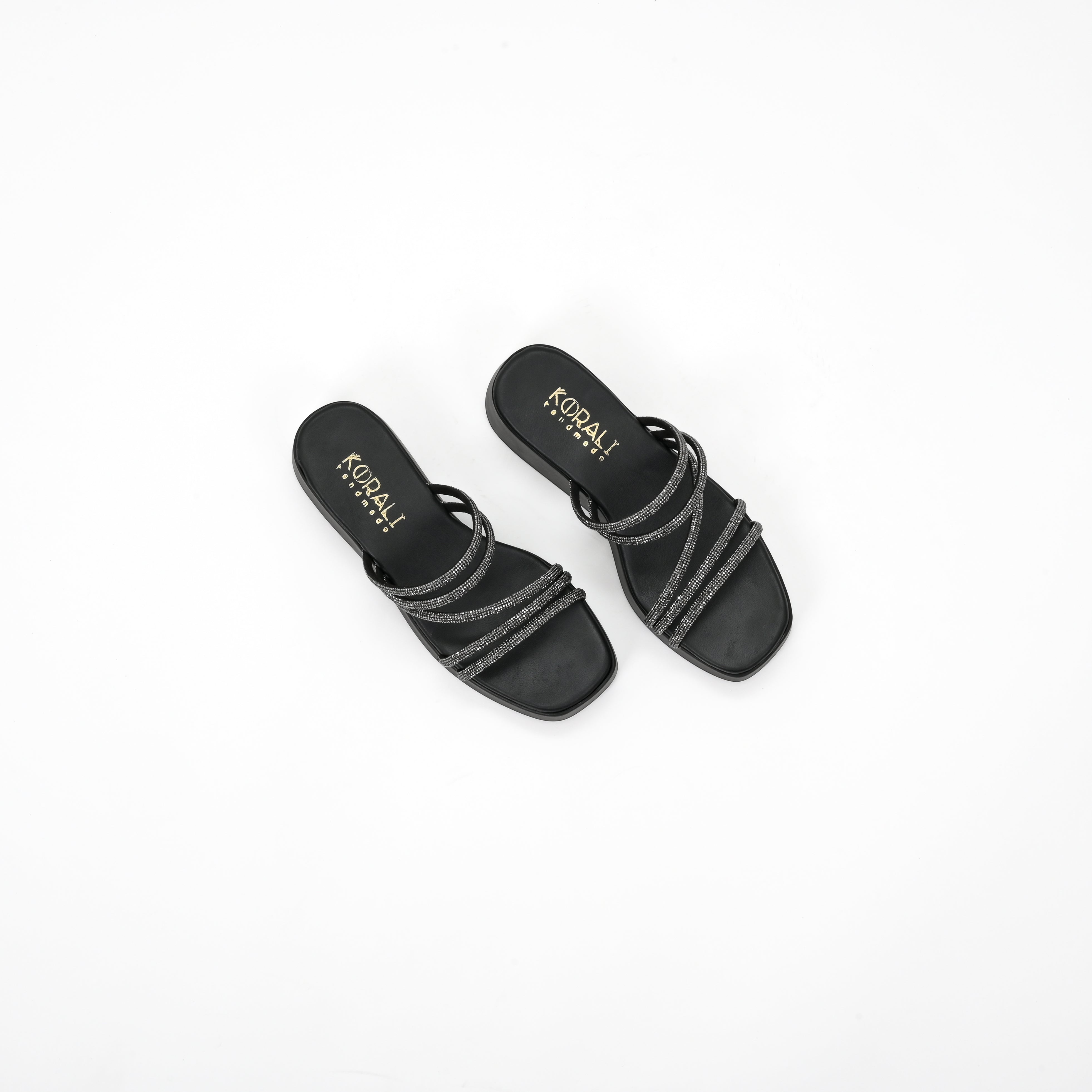 ROZEL Sparkly Leather Sandals with Flatform Sole