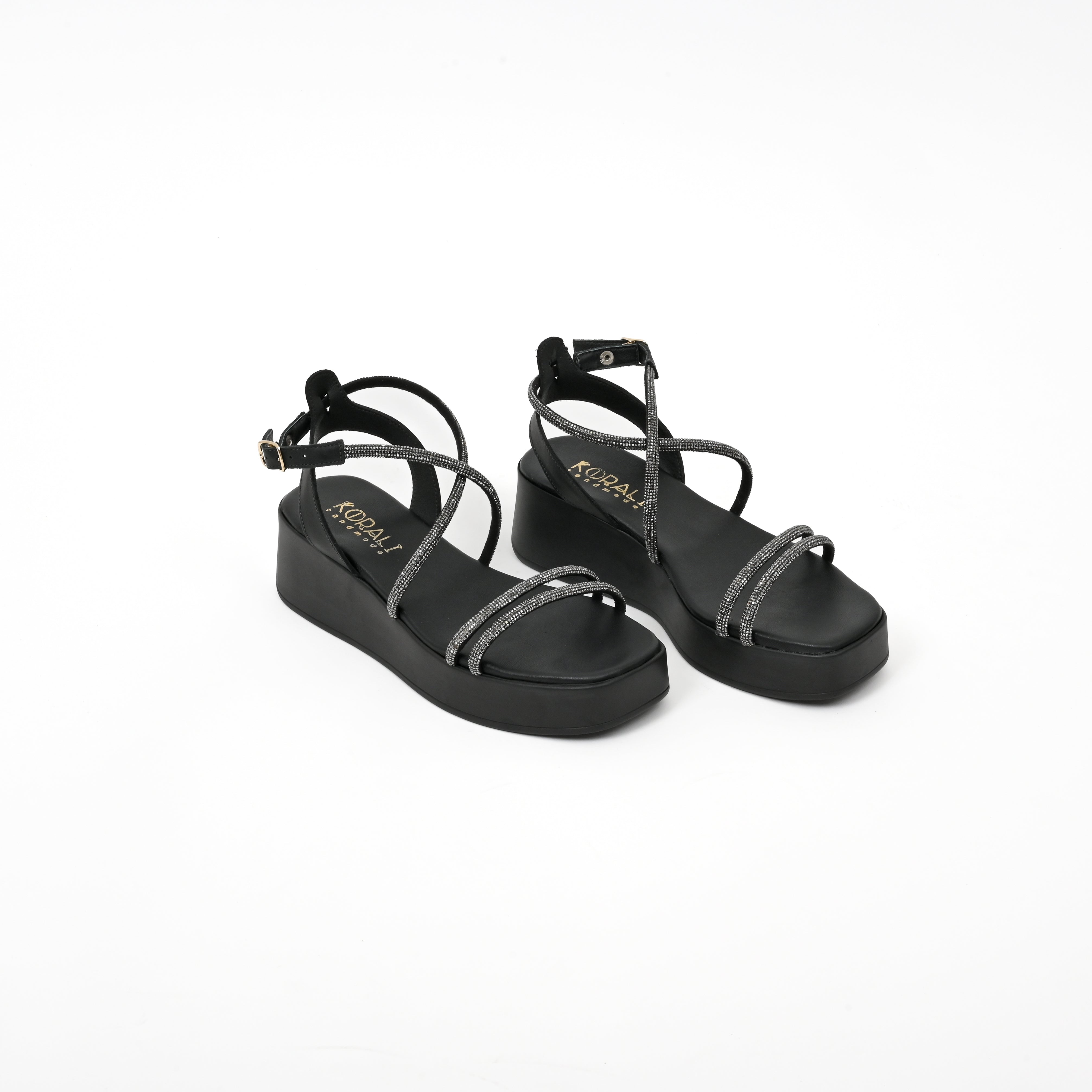 SMARAGDA Cross-Strap Leather Platform Sandals