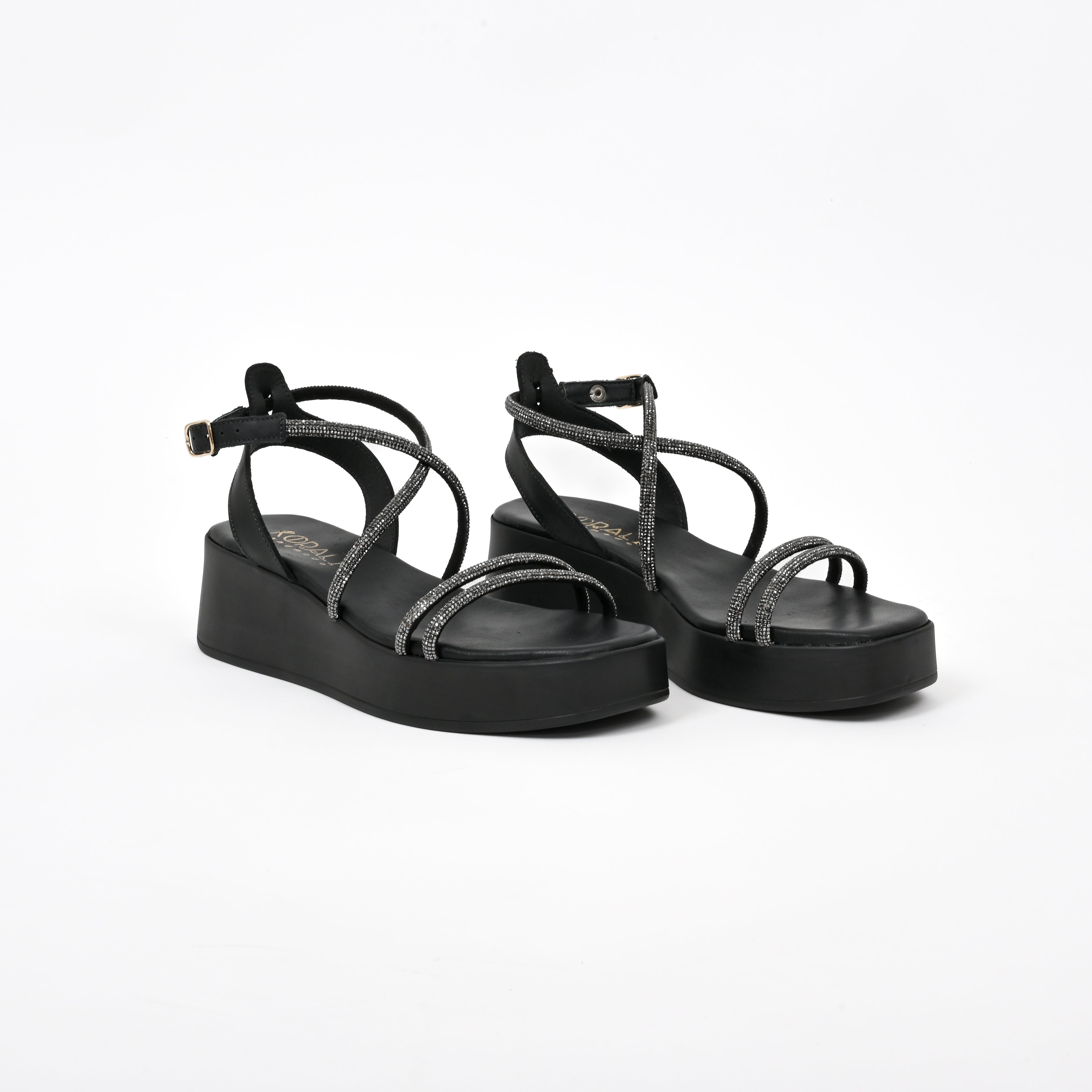 SMARAGDA Cross-Strap Leather Platform Sandals