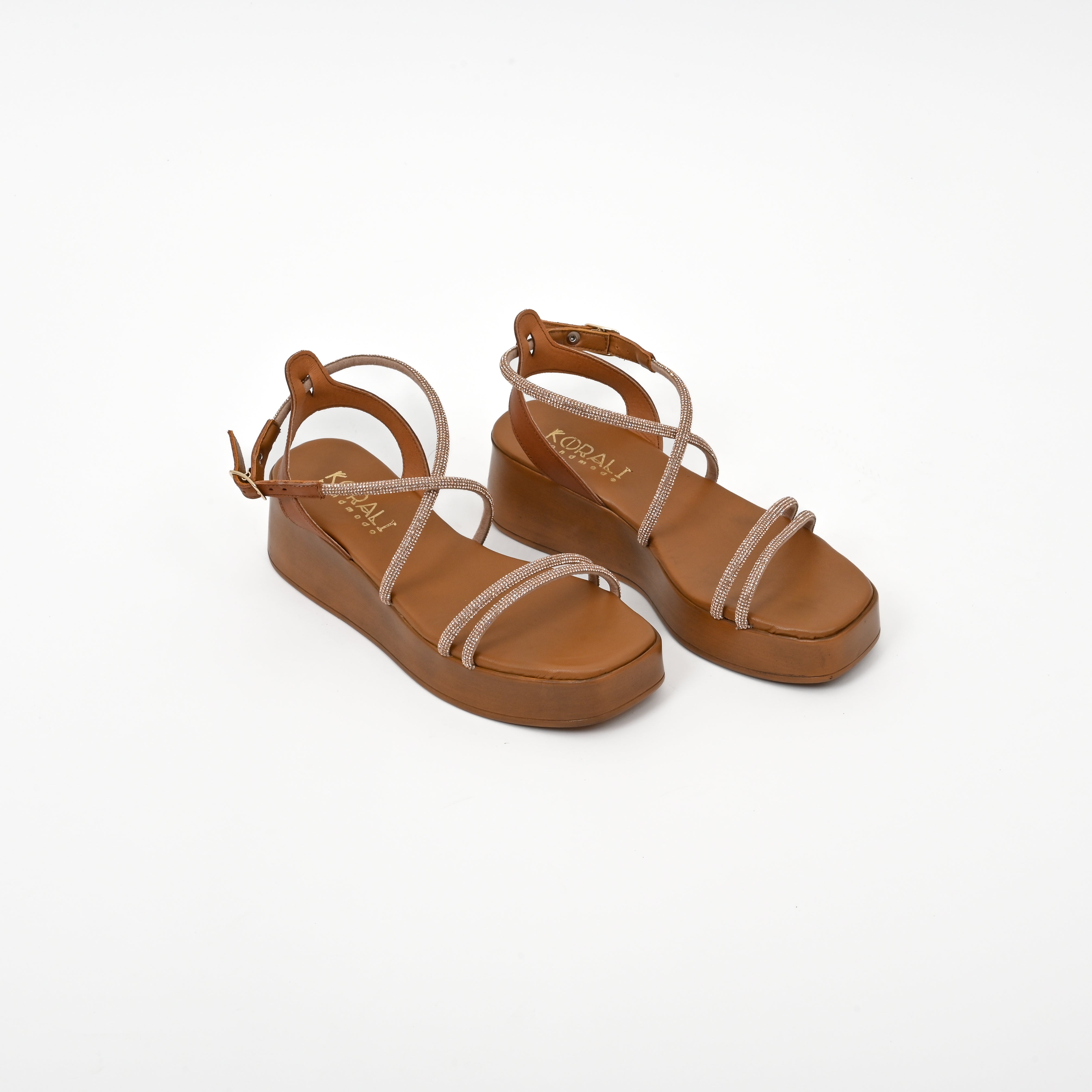SMARAGDA Cross-Strap Leather Platform Sandals