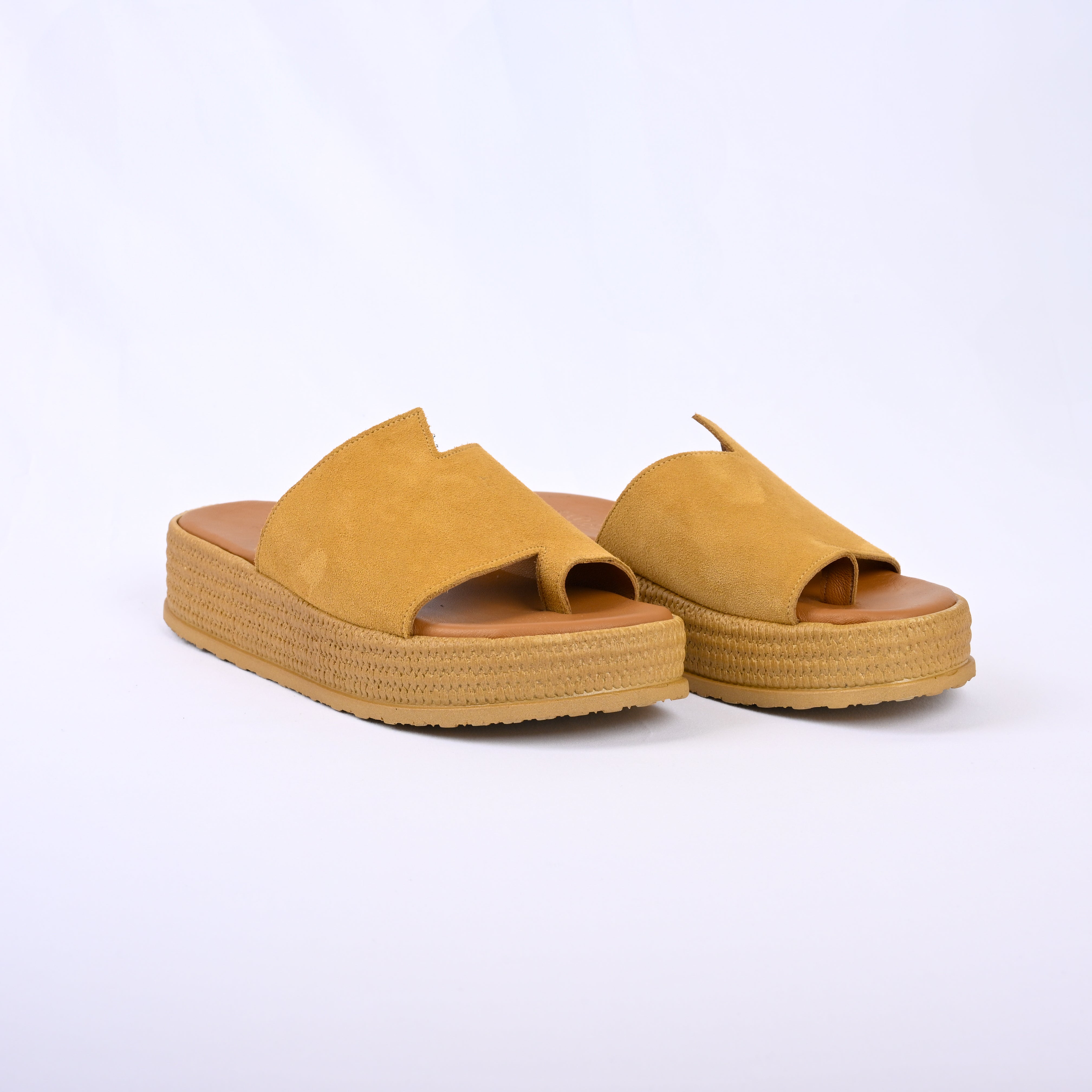 IRIDESSA Suede Flatform with Asymmetric Strap