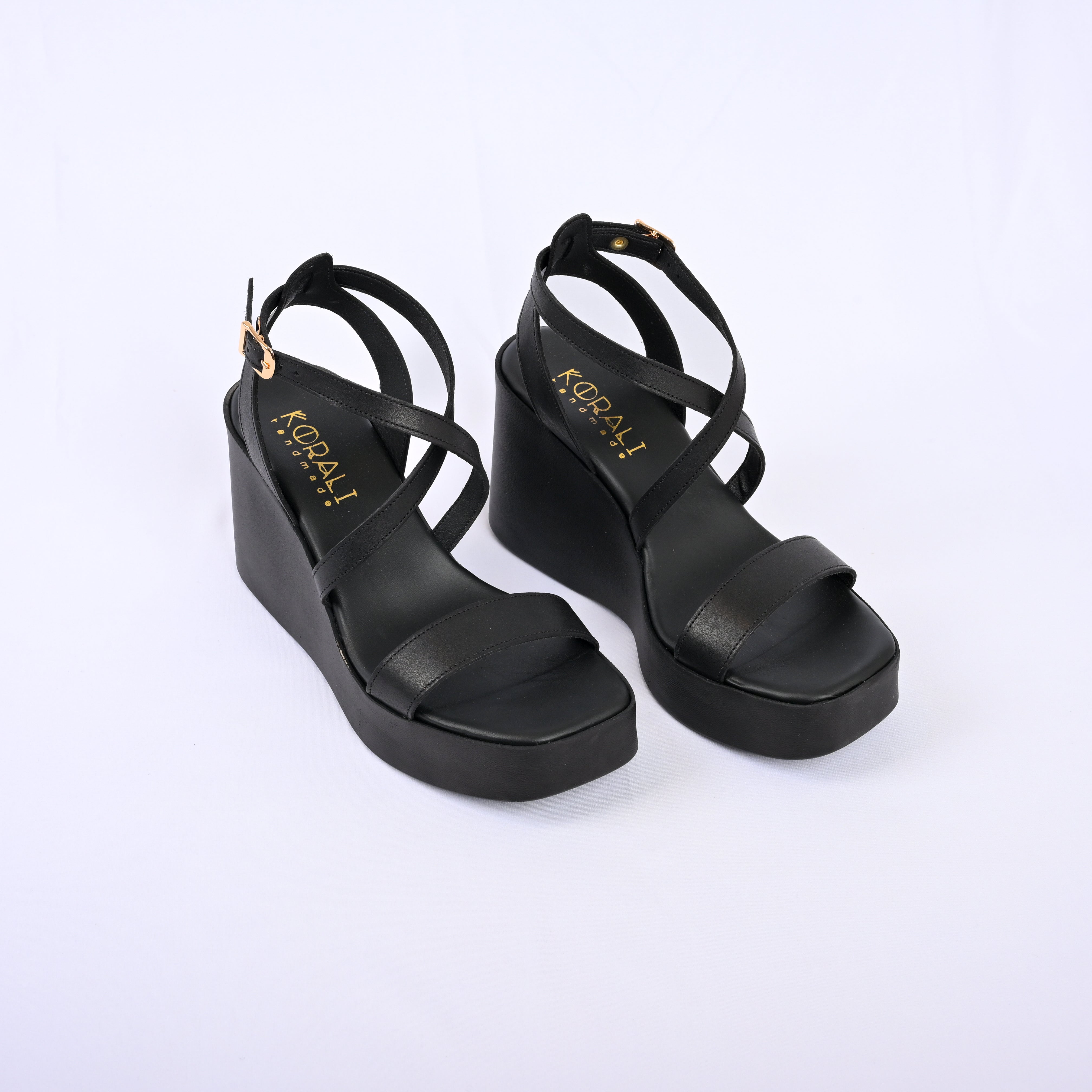 IOLI Cross-Strap Leather Wedge Sandals