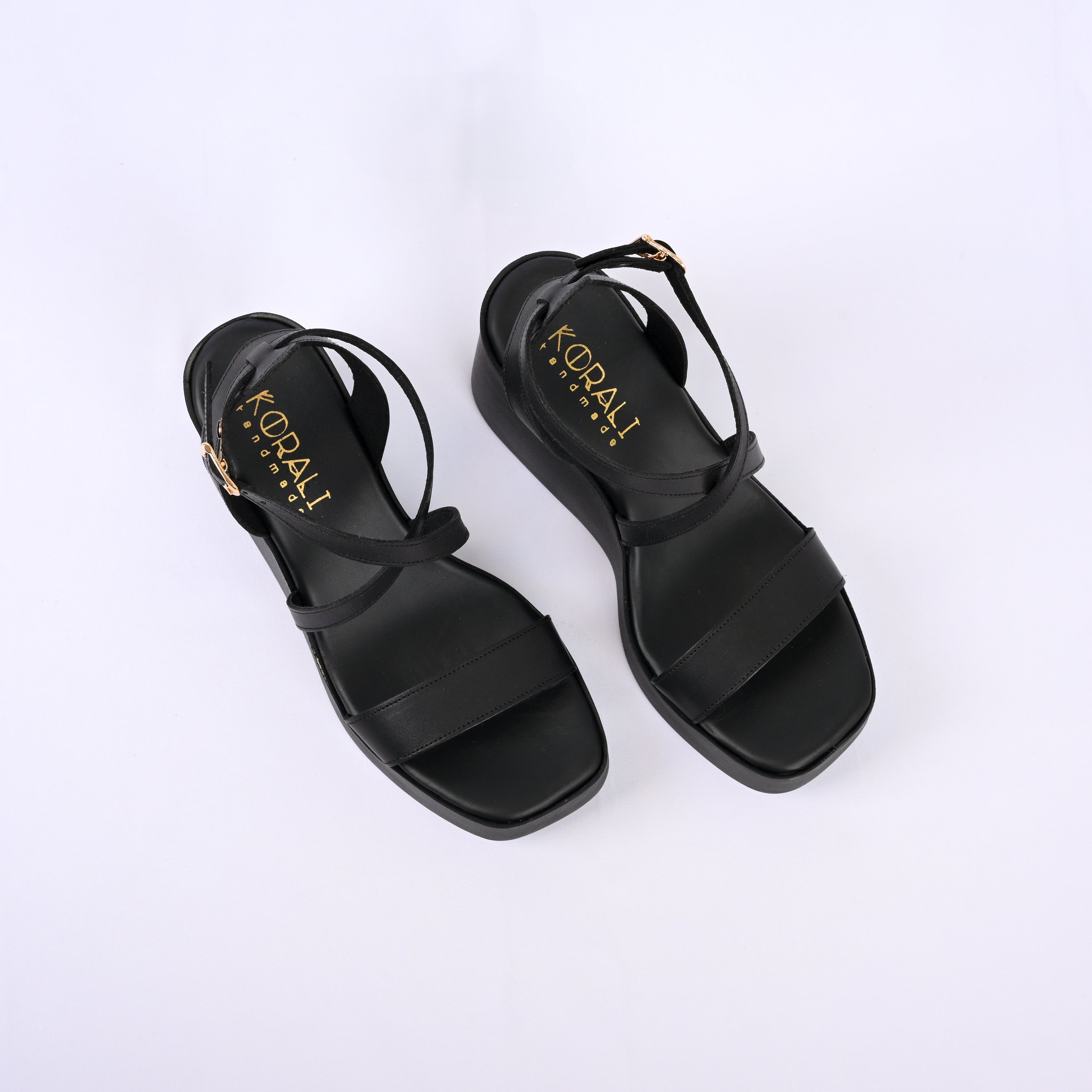 IOLI Cross-Strap Leather Wedge Sandals