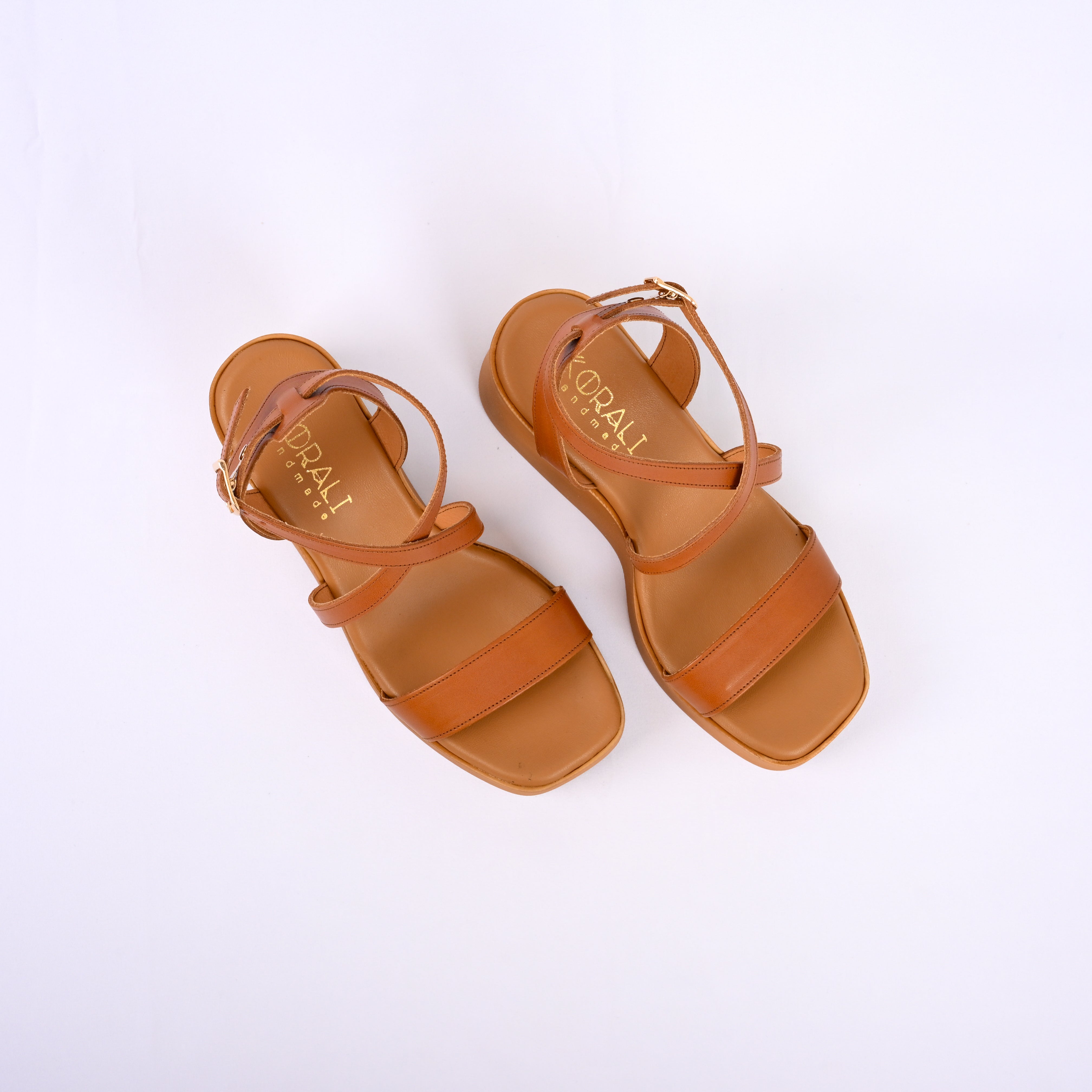 IOLI Cross-Strap Leather Wedge Sandals