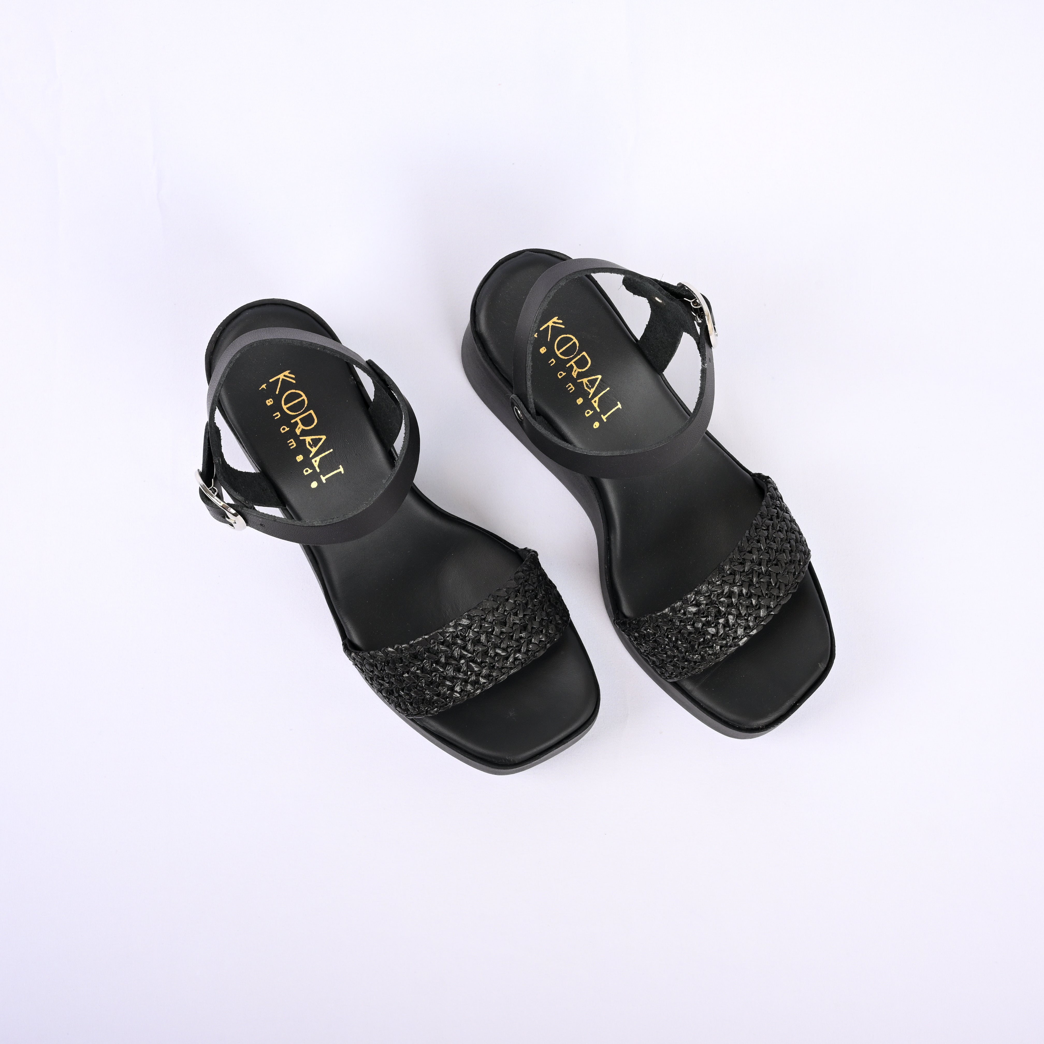 PENELOPE Leather Wedges with Raffia Front Strap