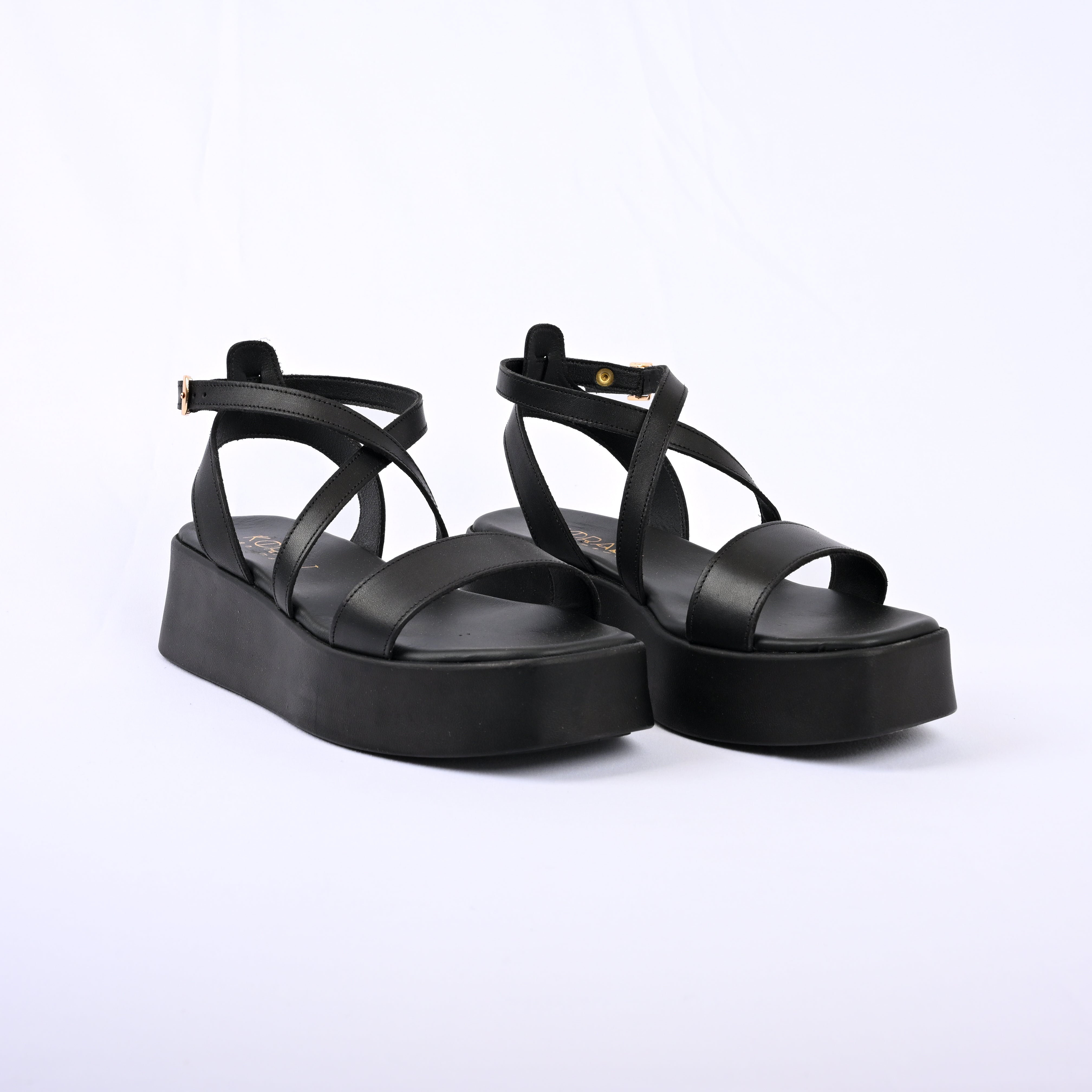 LEONIDIA Cross-Strap Leather Platform Sandals