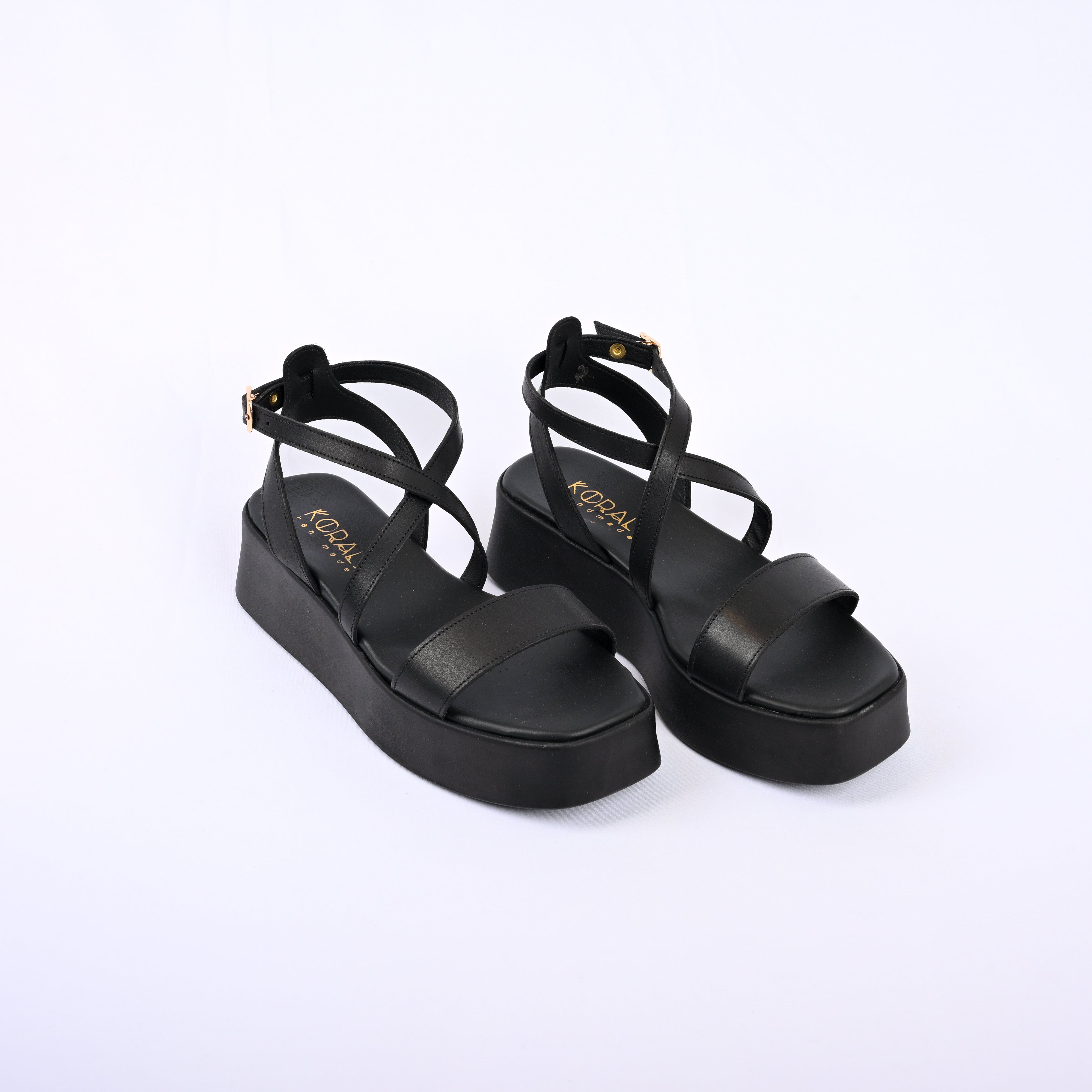 LEONIDIA Cross-Strap Leather Platform Sandals