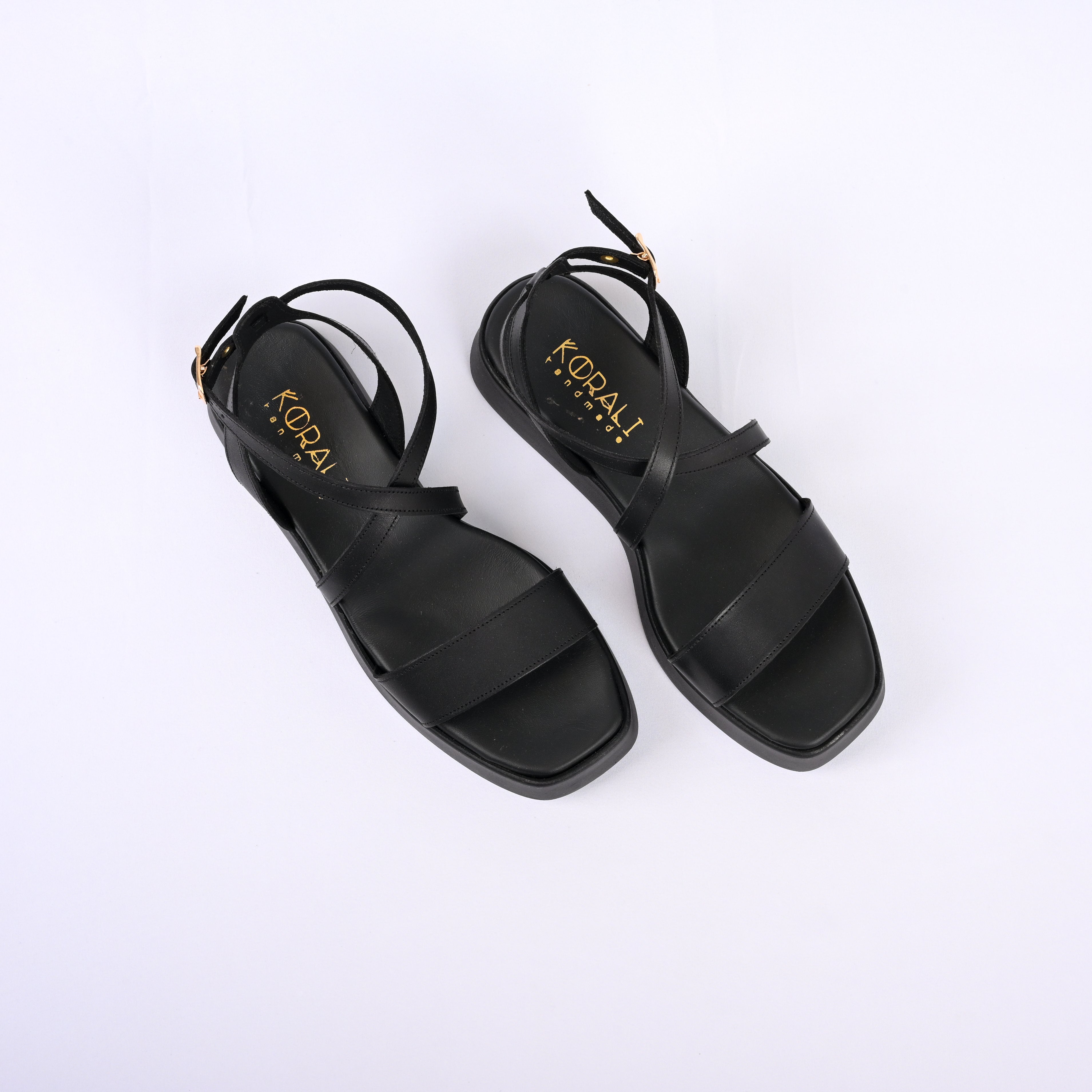 LEONIDIA Cross-Strap Leather Platform Sandals