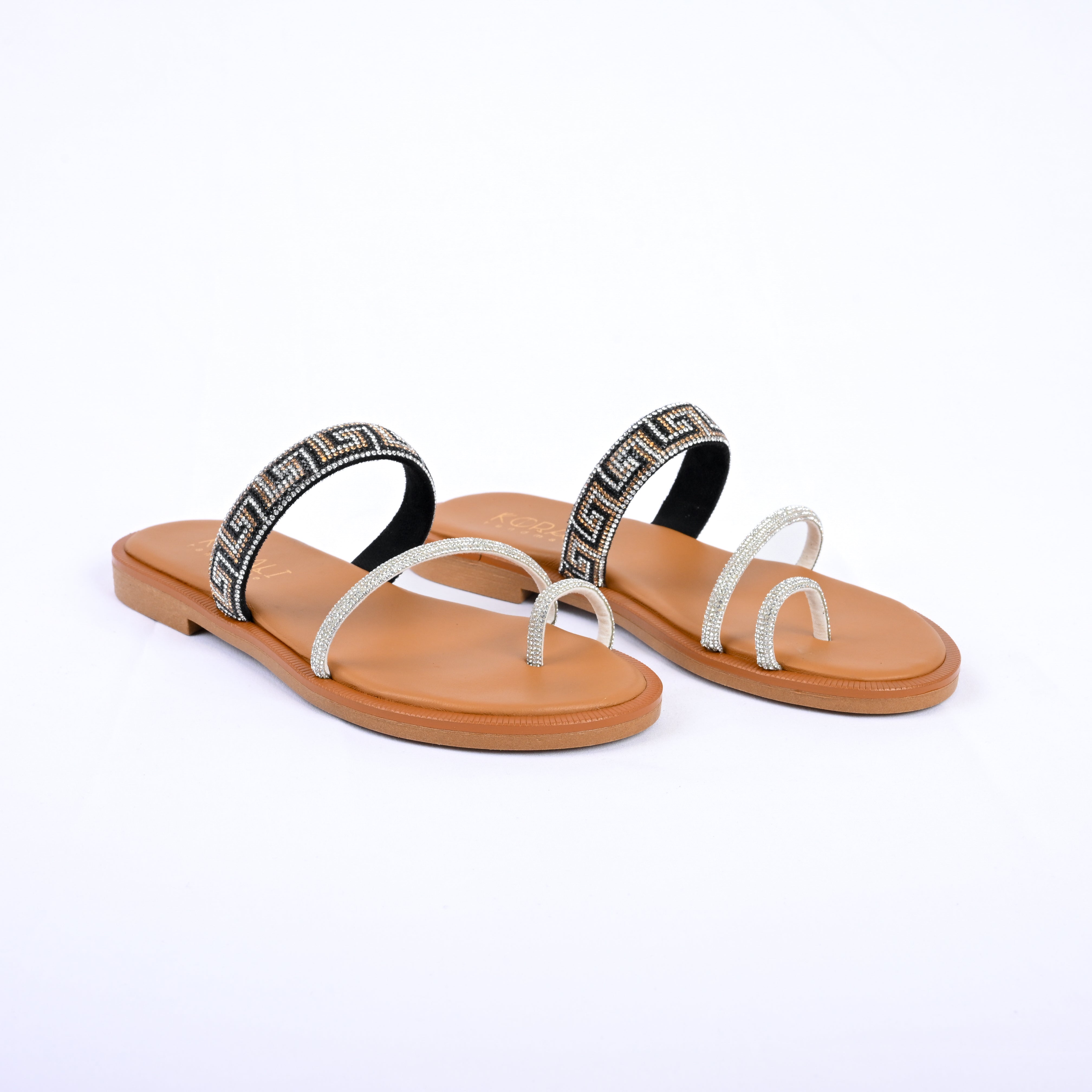 NATASSIA Greek Pattern Embellishment Strappy Sandal