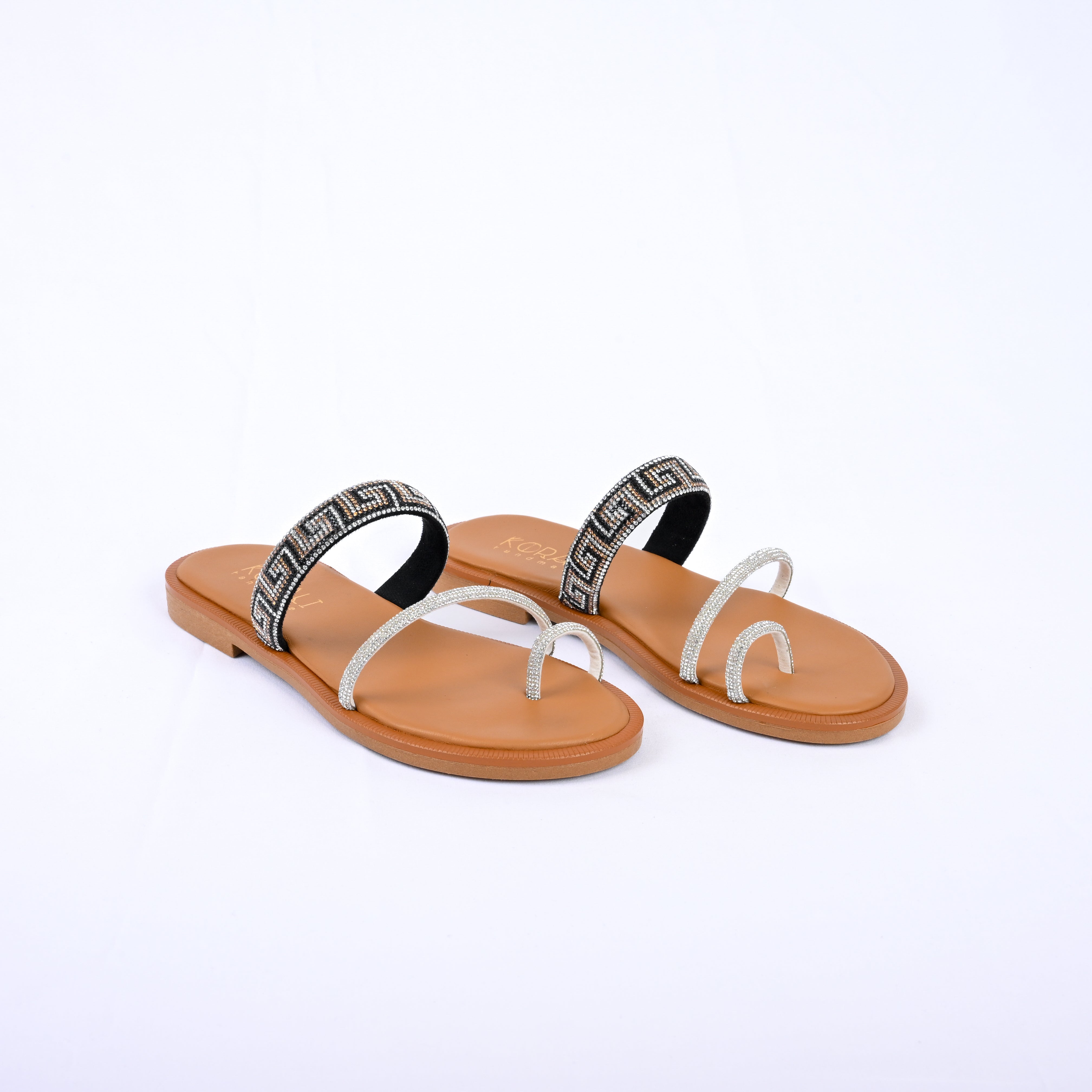 NATASSIA Greek Pattern Embellishment Strappy Sandal