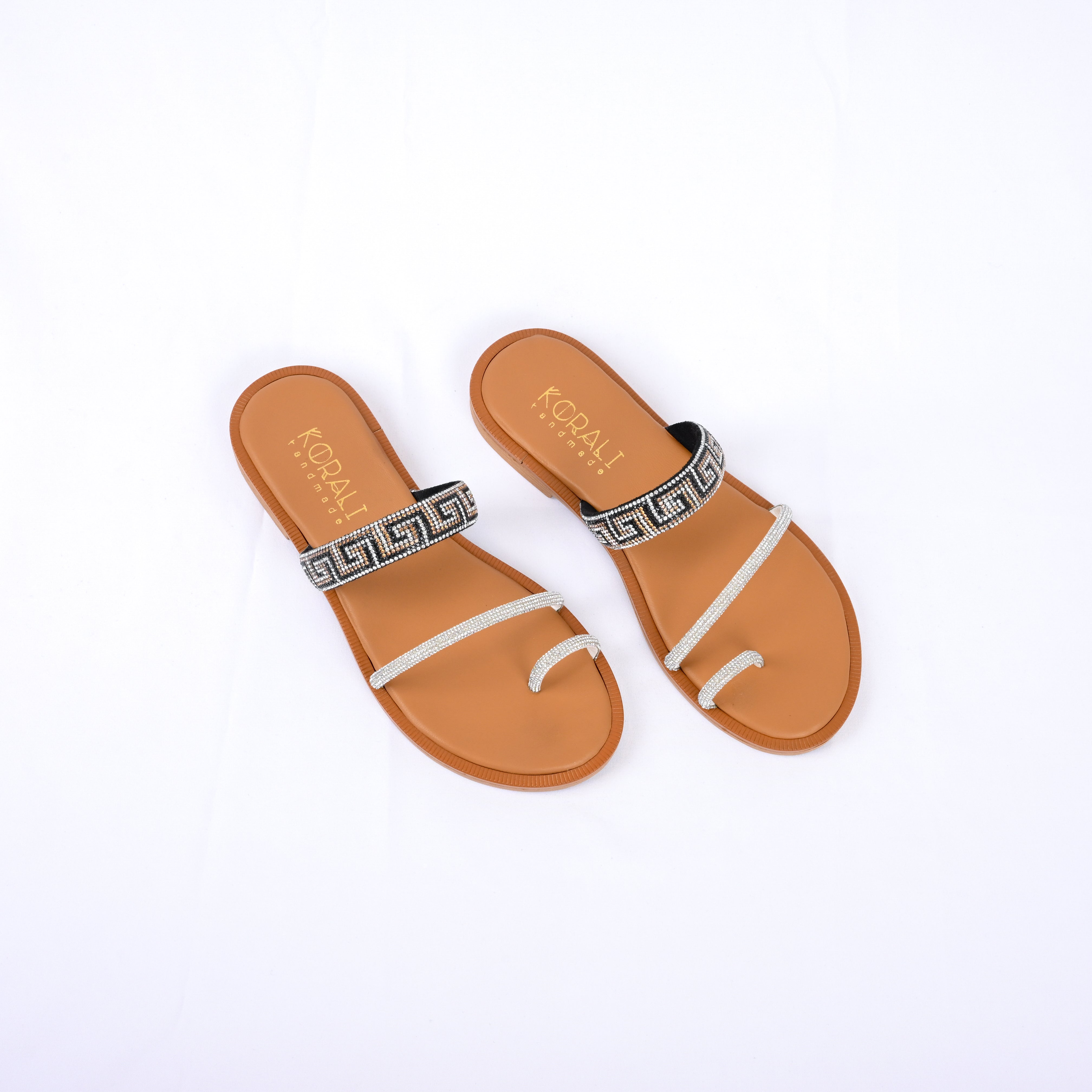 NATASSIA Greek Pattern Embellishment Strappy Sandal