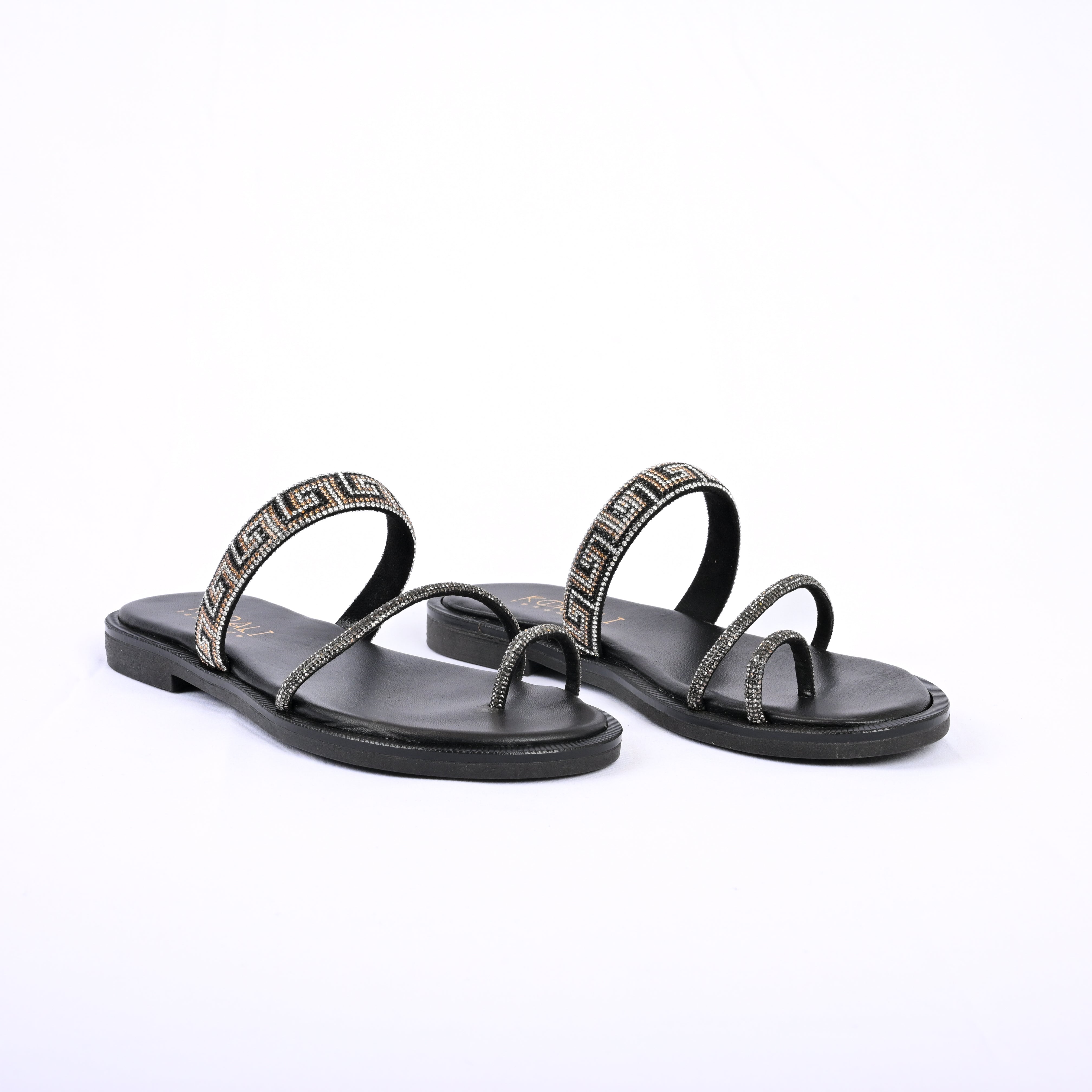 NATASSIA Greek Pattern Embellishment Strappy Sandal