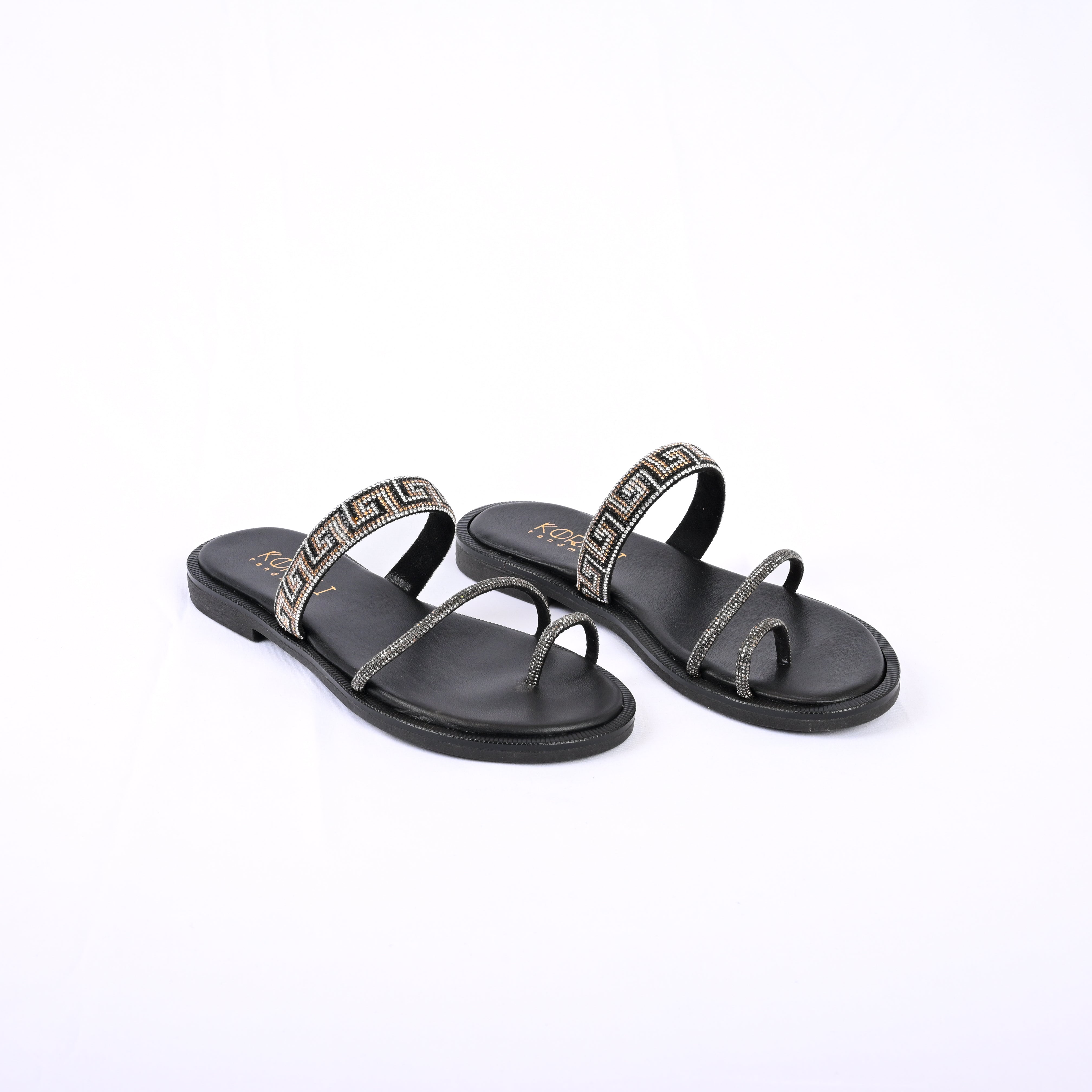 NATASSIA Greek Pattern Embellishment Strappy Sandal
