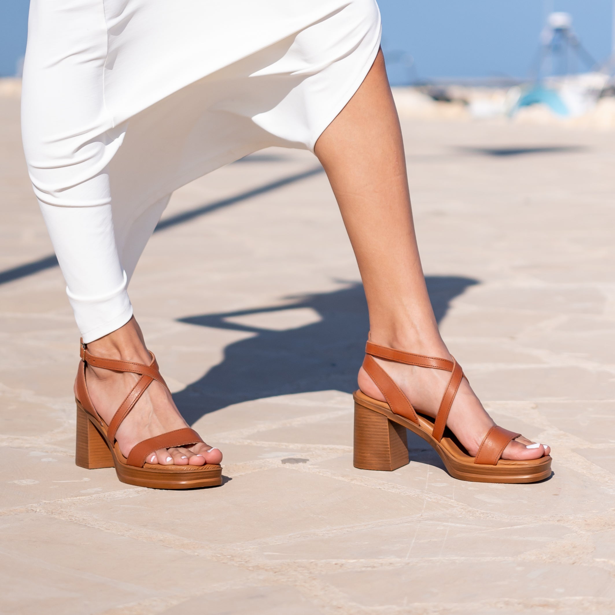 IRA Cross-Strap Block Heel Sandals