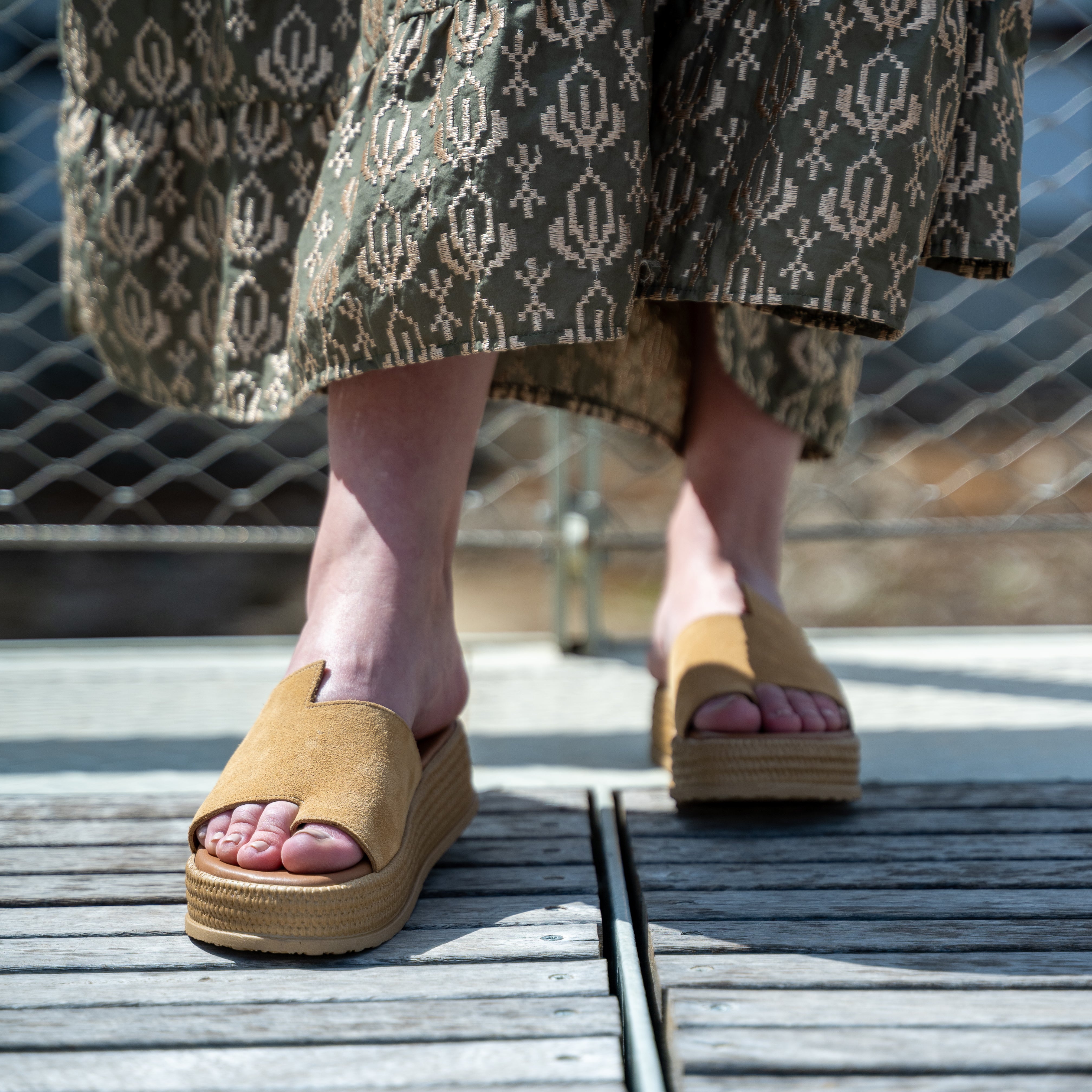 IRIDESSA Suede Flatform with Asymmetric Strap