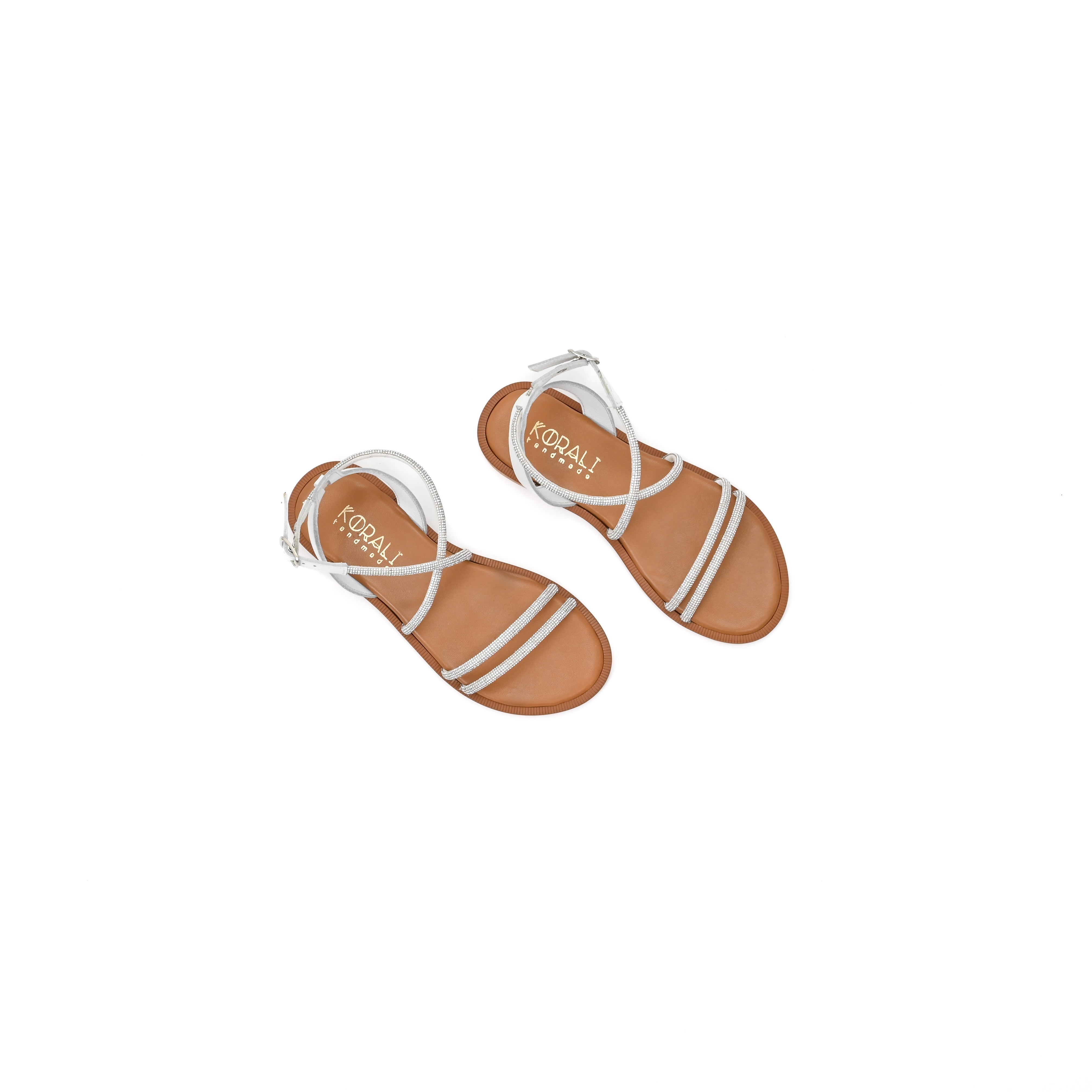 IVANA Leather Strappy Sandals with Rhinestone Embellishment