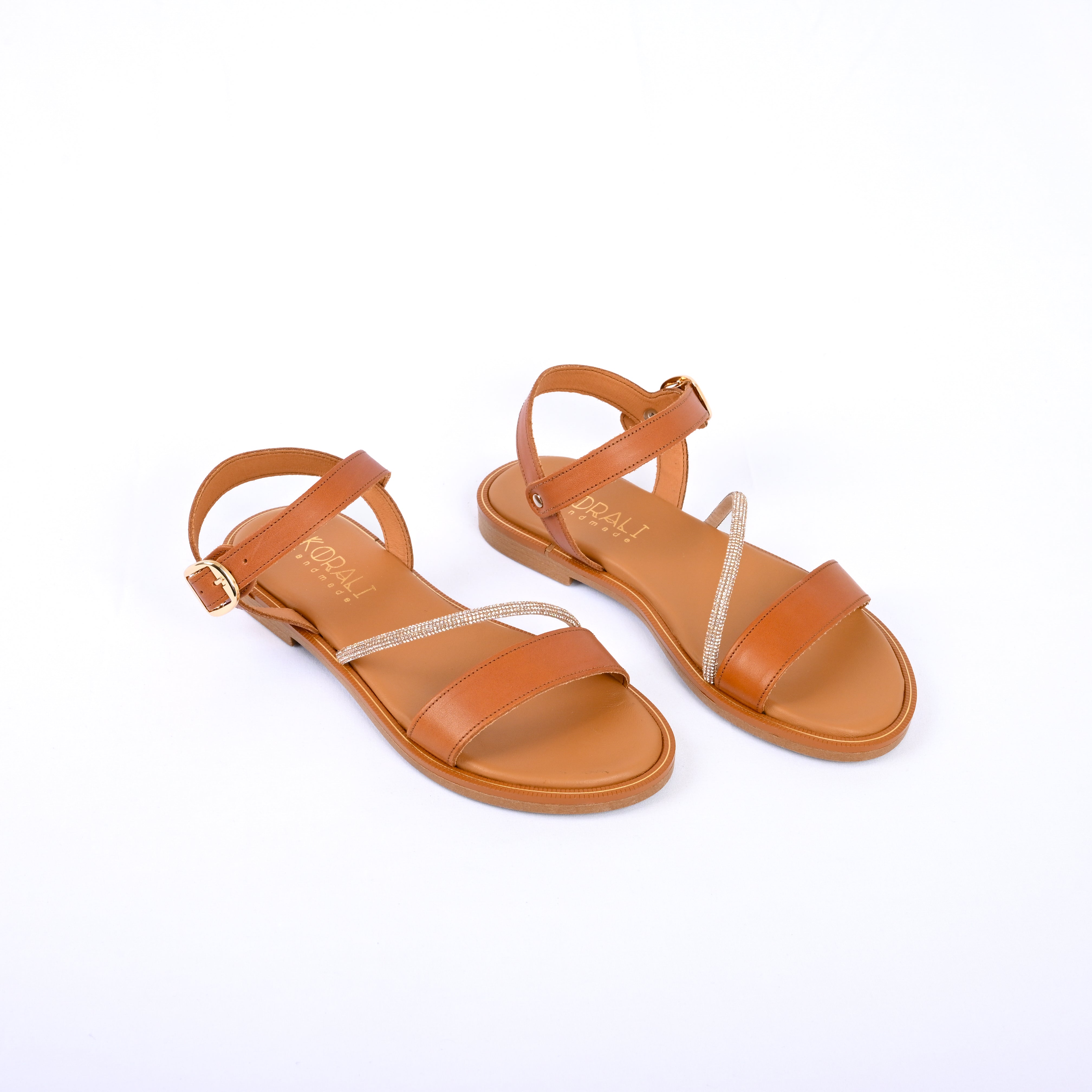 IFIGENIA Leather Strap Sandal with Rhinestone Detailing