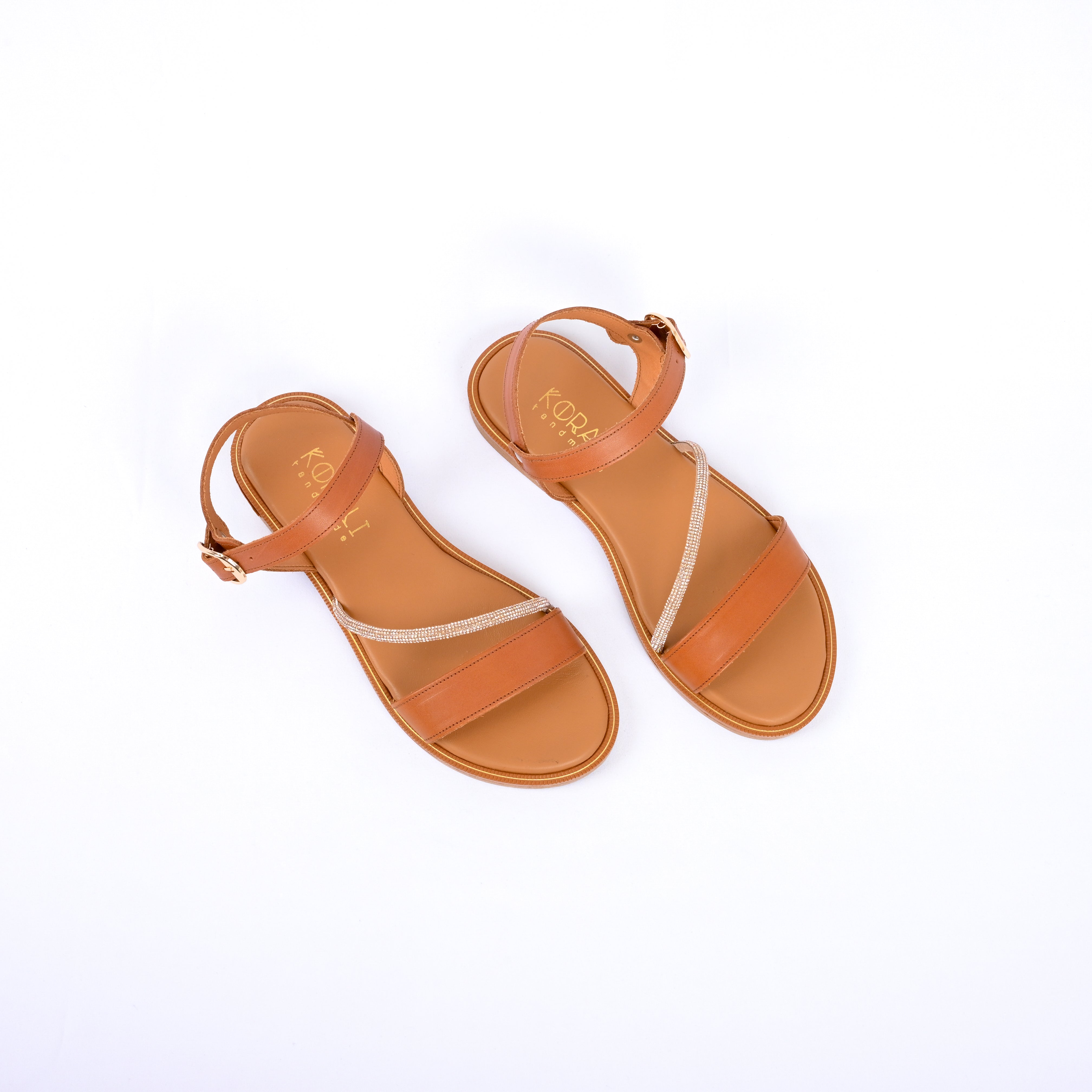 IFIGENIA Leather Strap Sandal with Rhinestone Detailing
