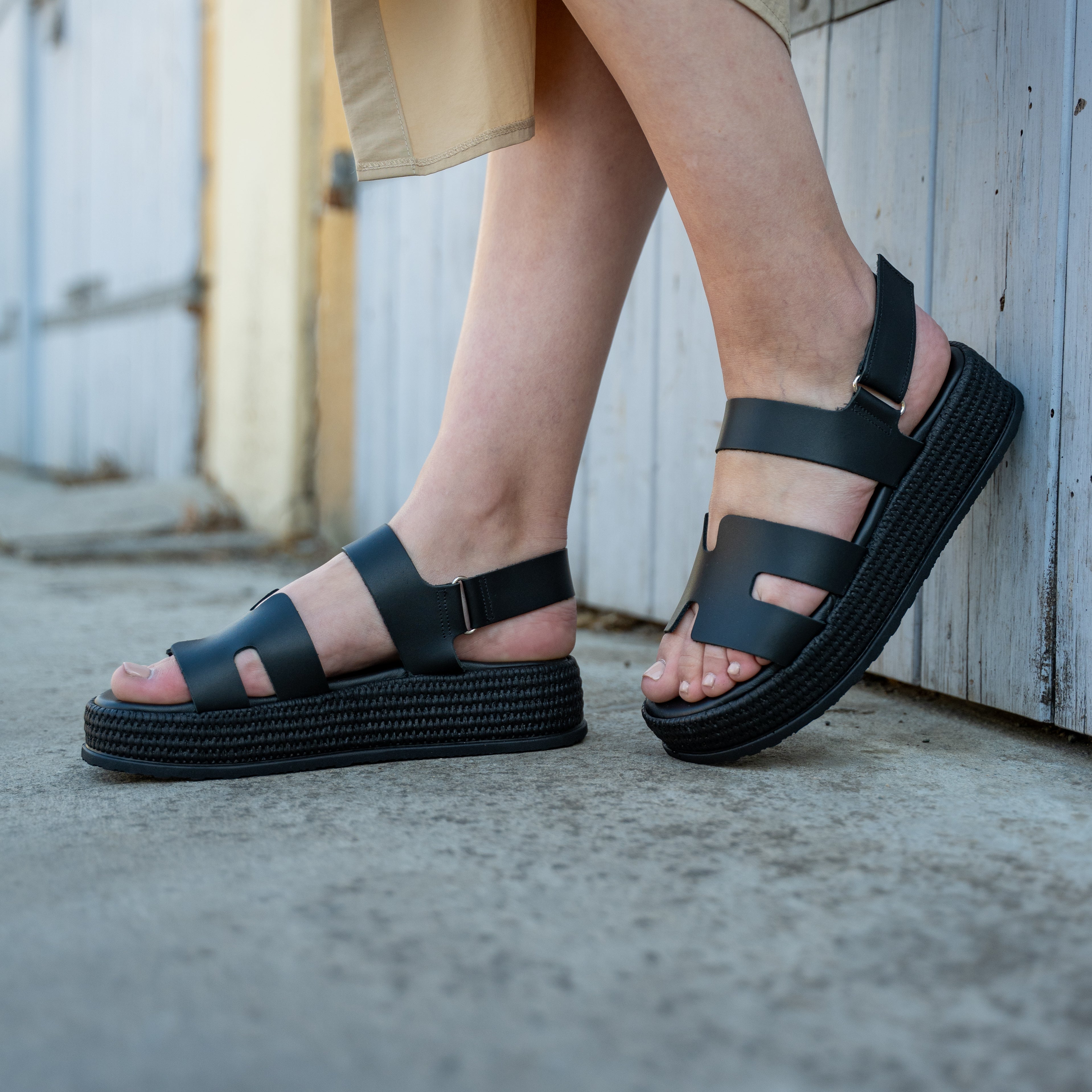 KORALIA Leather Flatform with Espadrille Sole