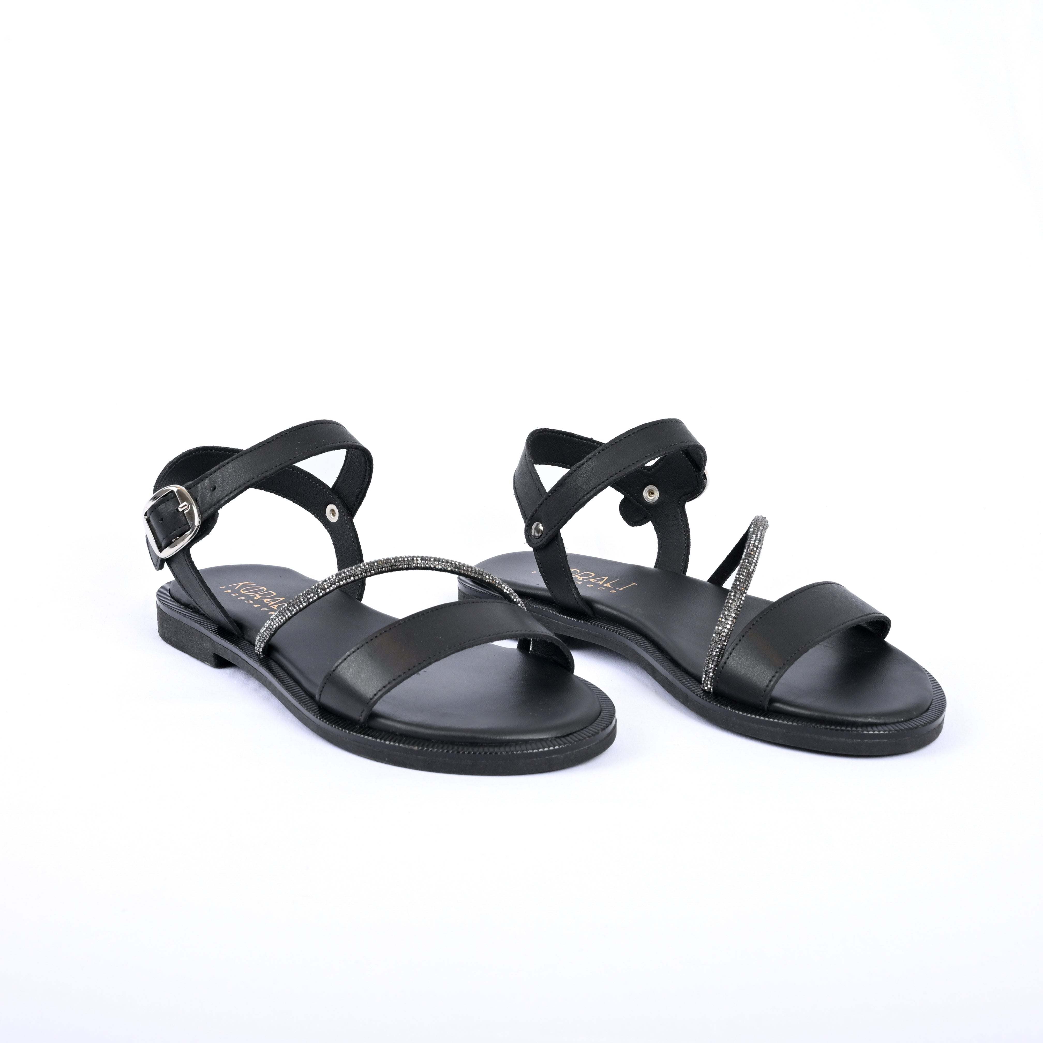 IFIGENIA Leather Strap Sandal with Rhinestone Detailing