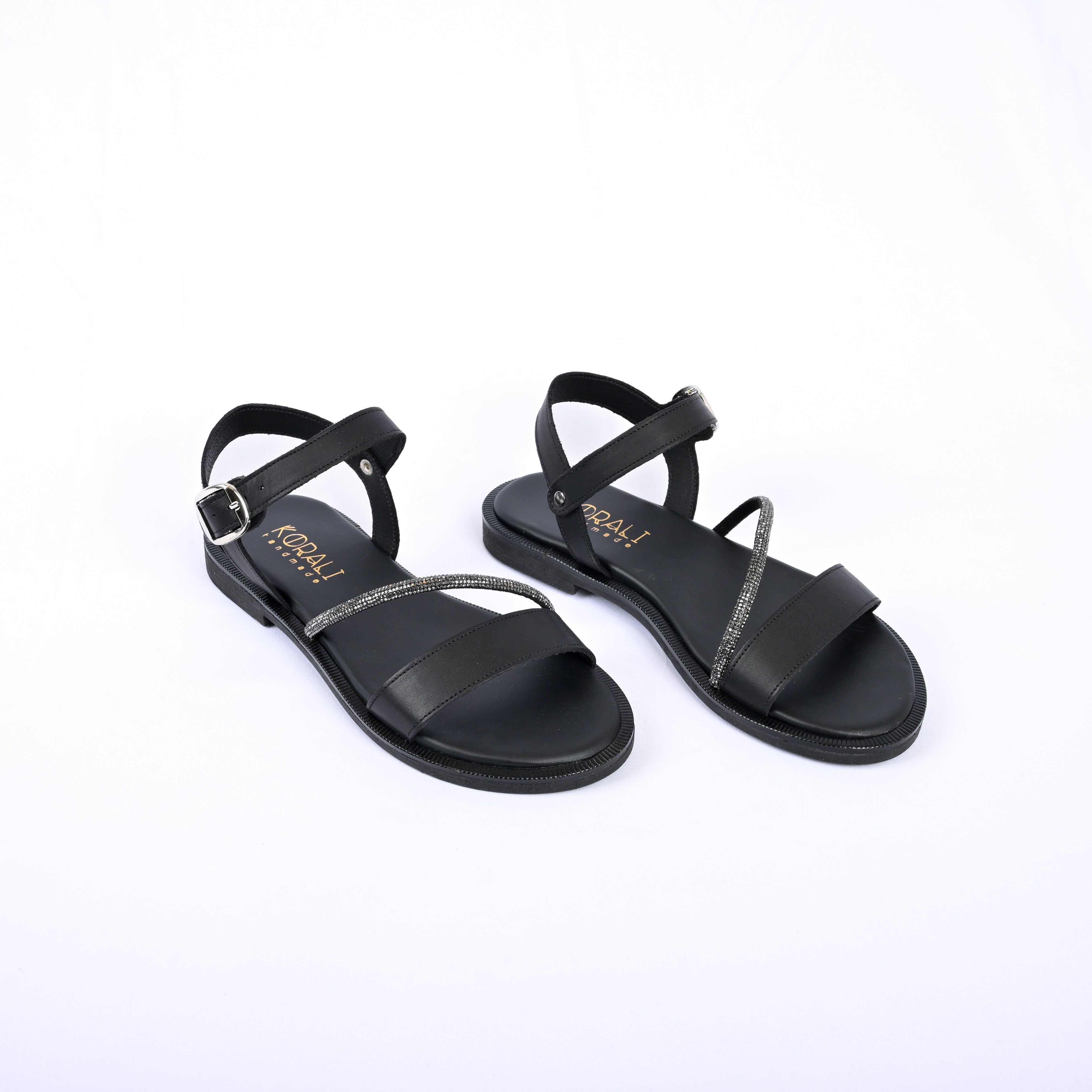 IFIGENIA Leather Strap Sandal with Rhinestone Detailing