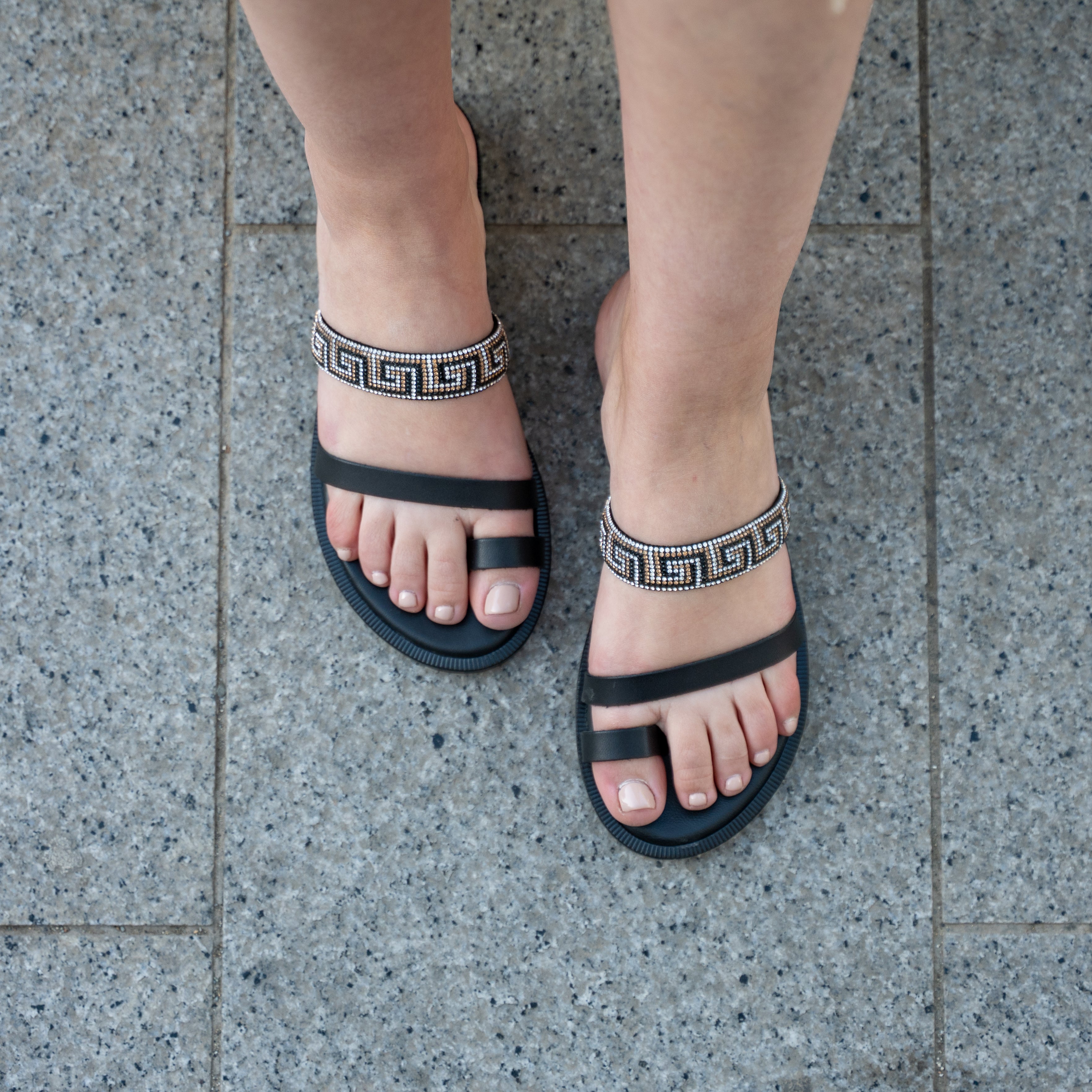 EVDOKIA Greek Pattern Leather Strappy Sandal