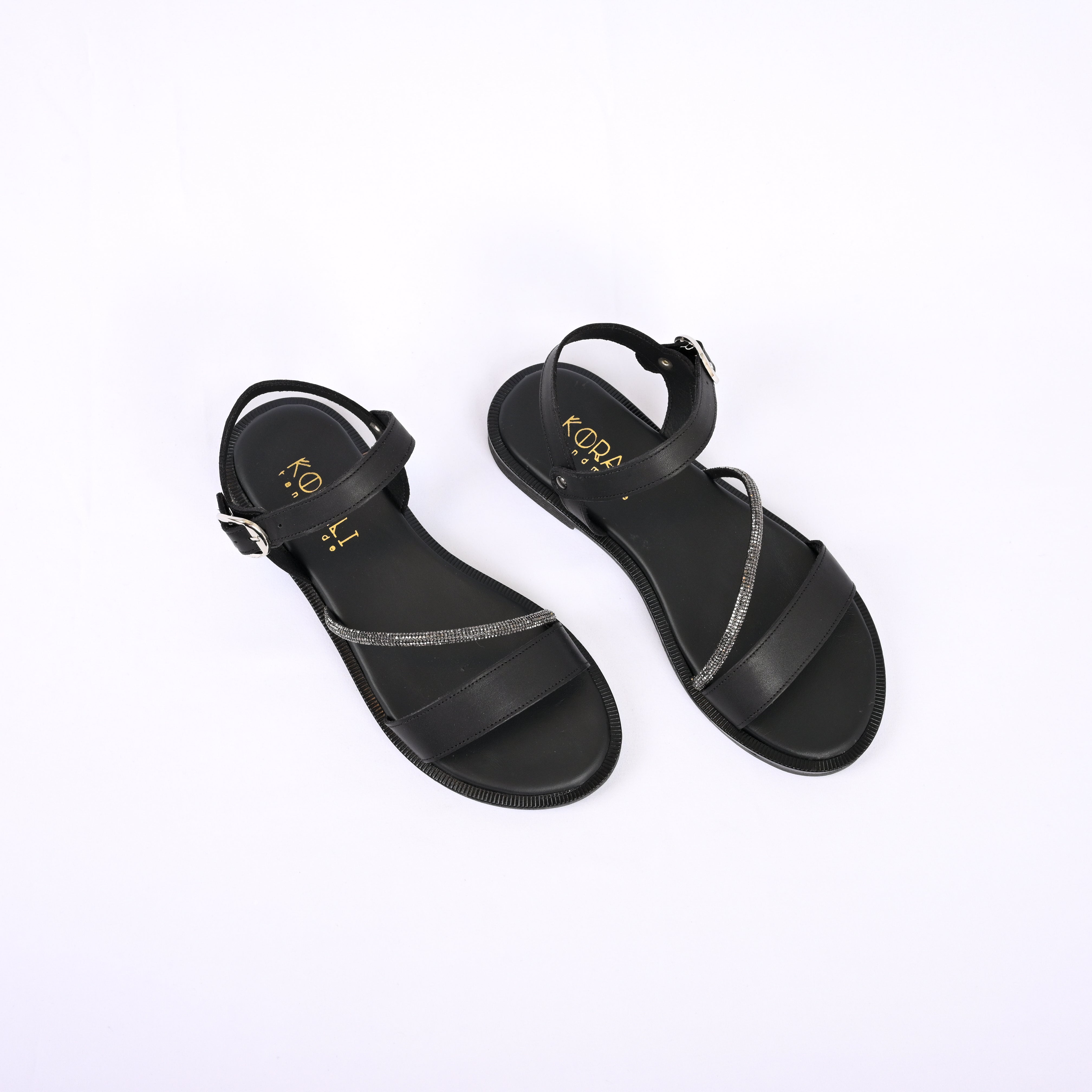 IFIGENIA Leather Strap Sandal with Rhinestone Detailing