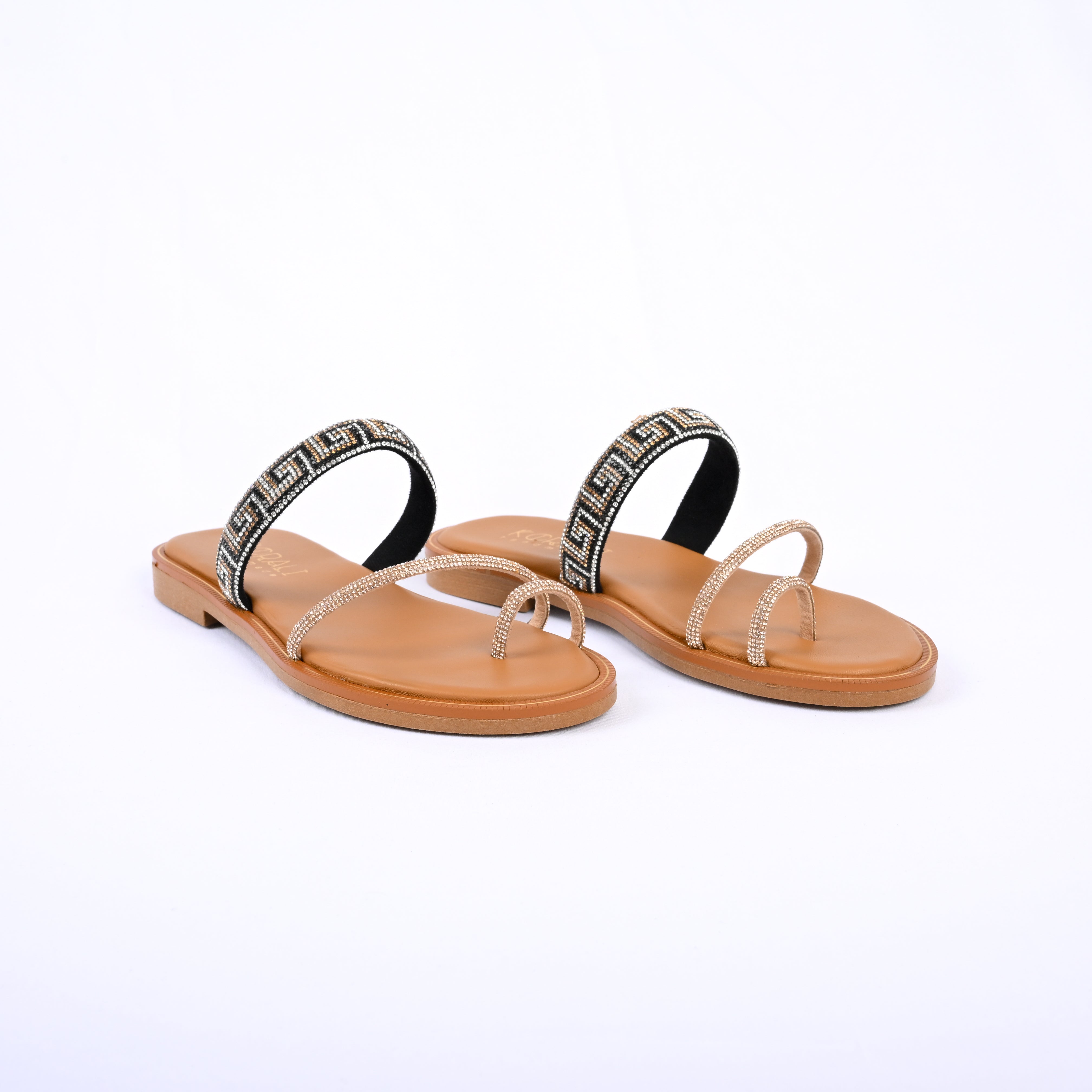 NATASSIA Greek Pattern Embellishment Strappy Sandal
