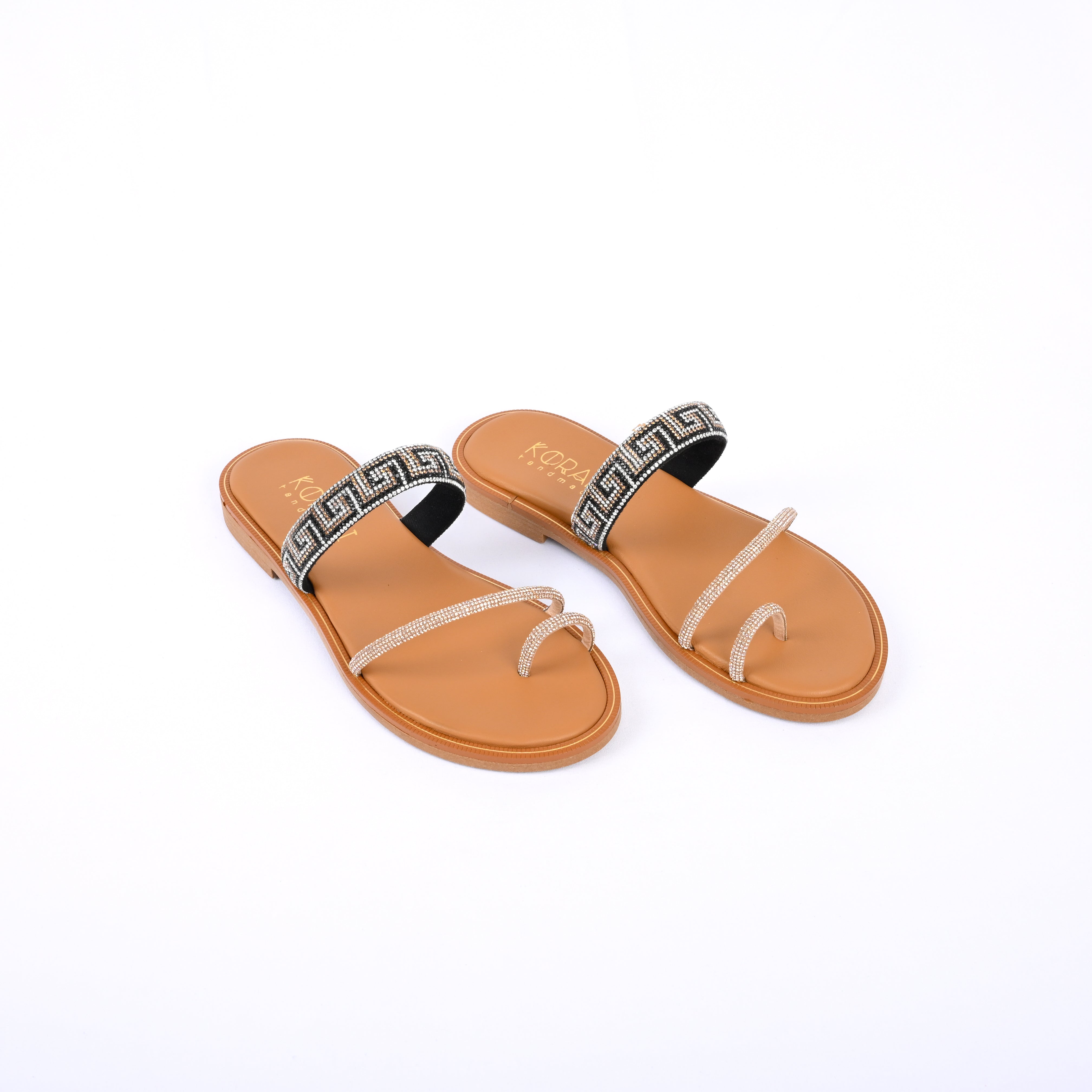 NATASSIA Greek Pattern Embellishment Strappy Sandal