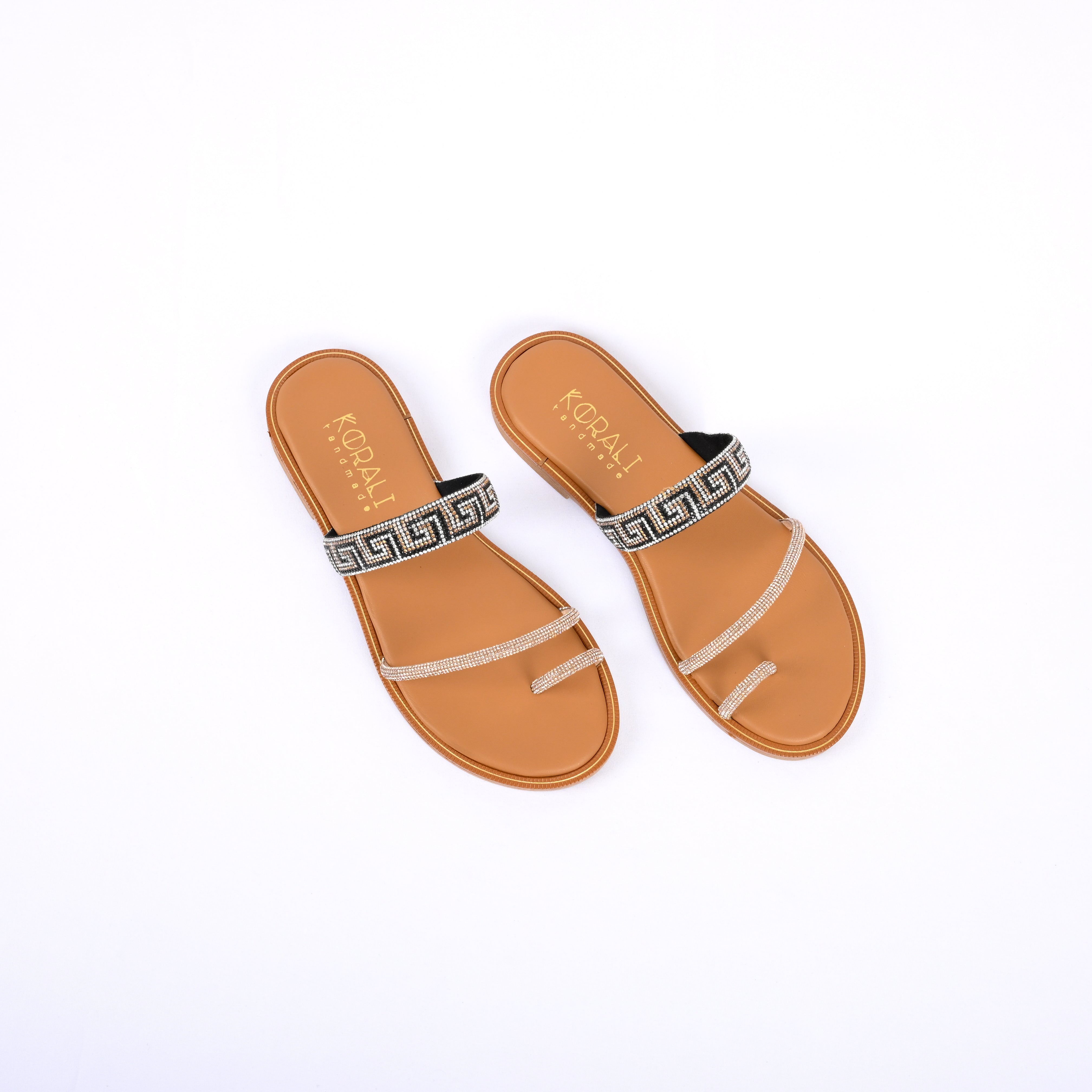 NATASSIA Greek Pattern Embellishment Strappy Sandal