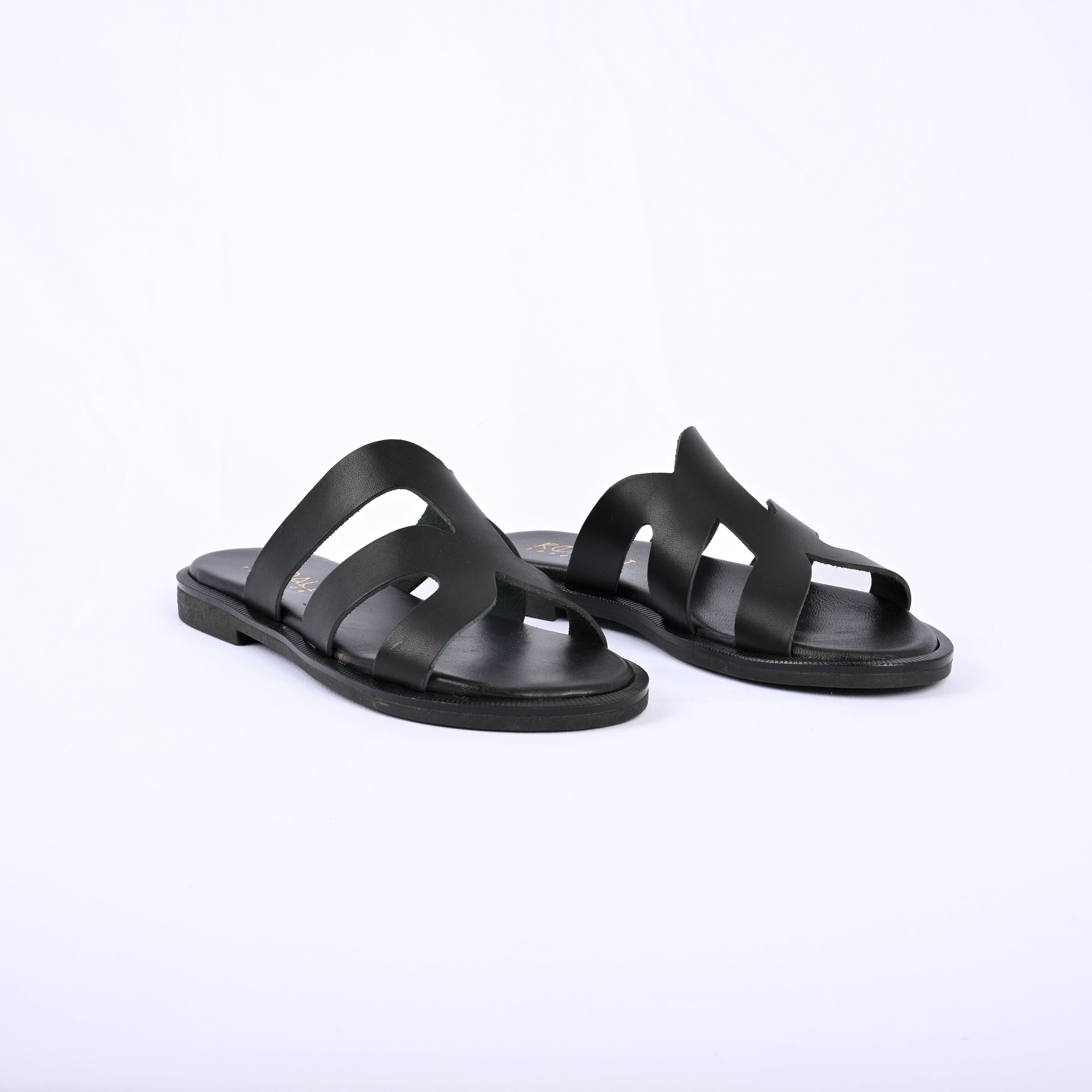 MELITA Leather Asymmetric Cutout Flat Slides
