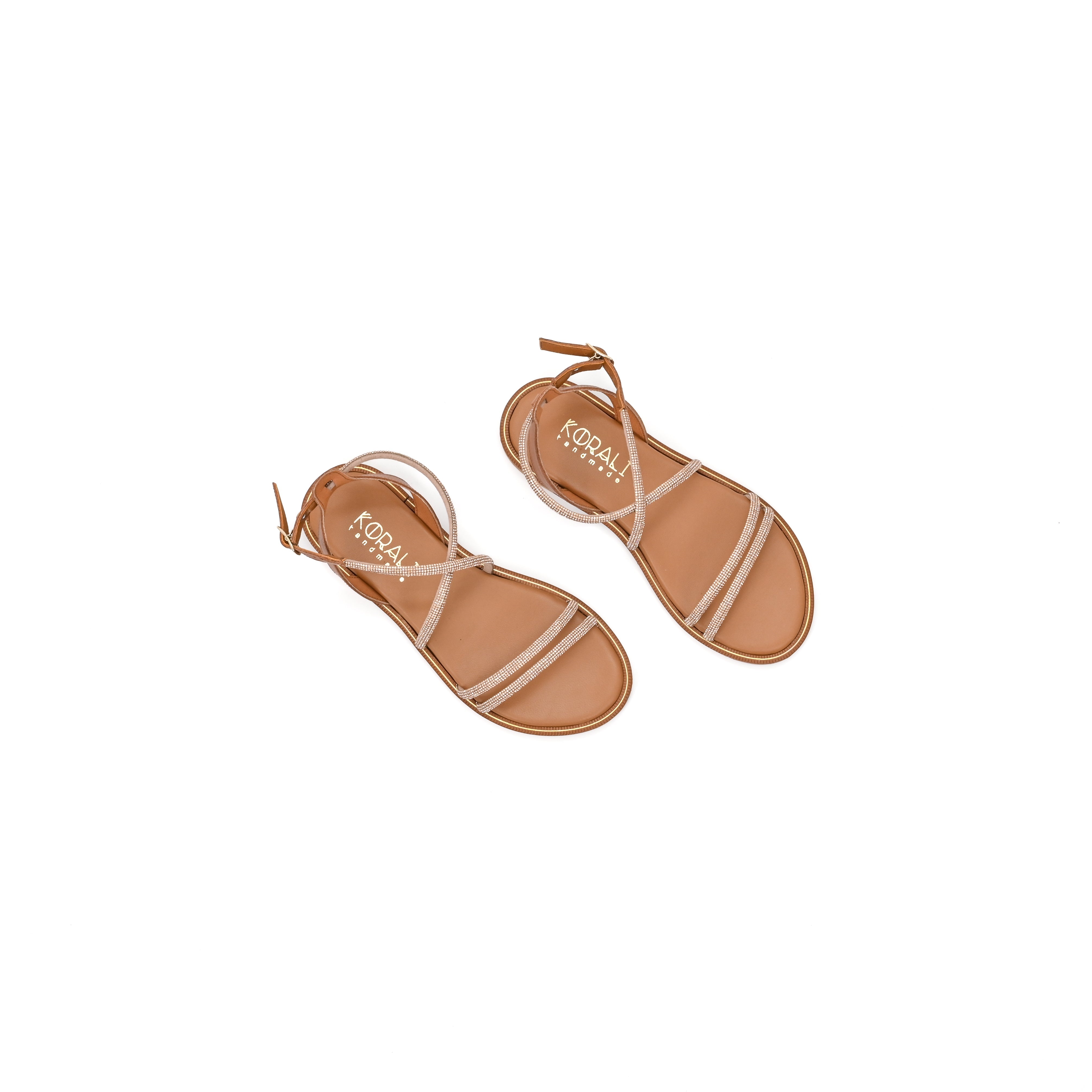 IVANA Leather Strappy Sandals with Rhinestone Embellishment