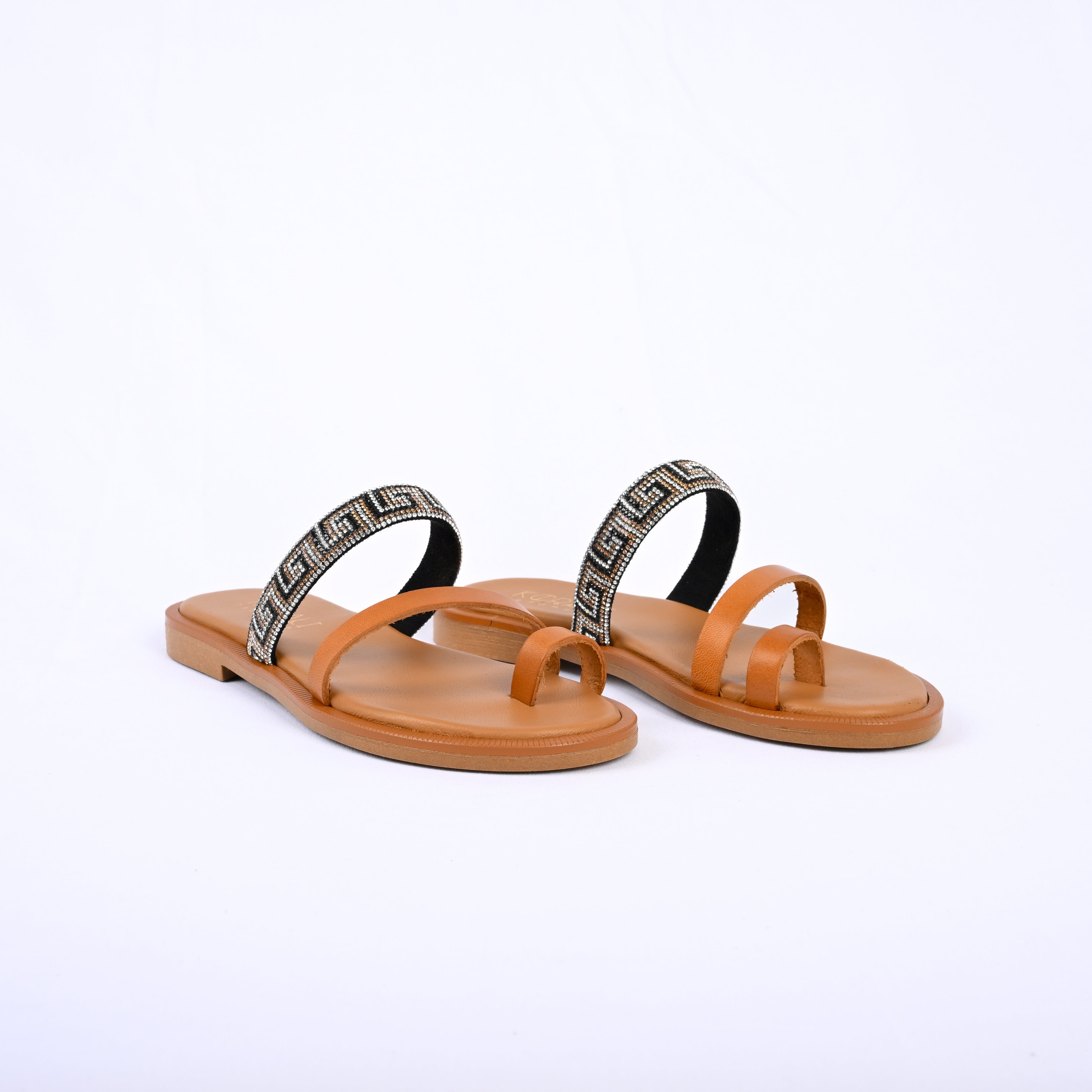 EVDOKIA Greek Pattern Leather Strappy Sandal