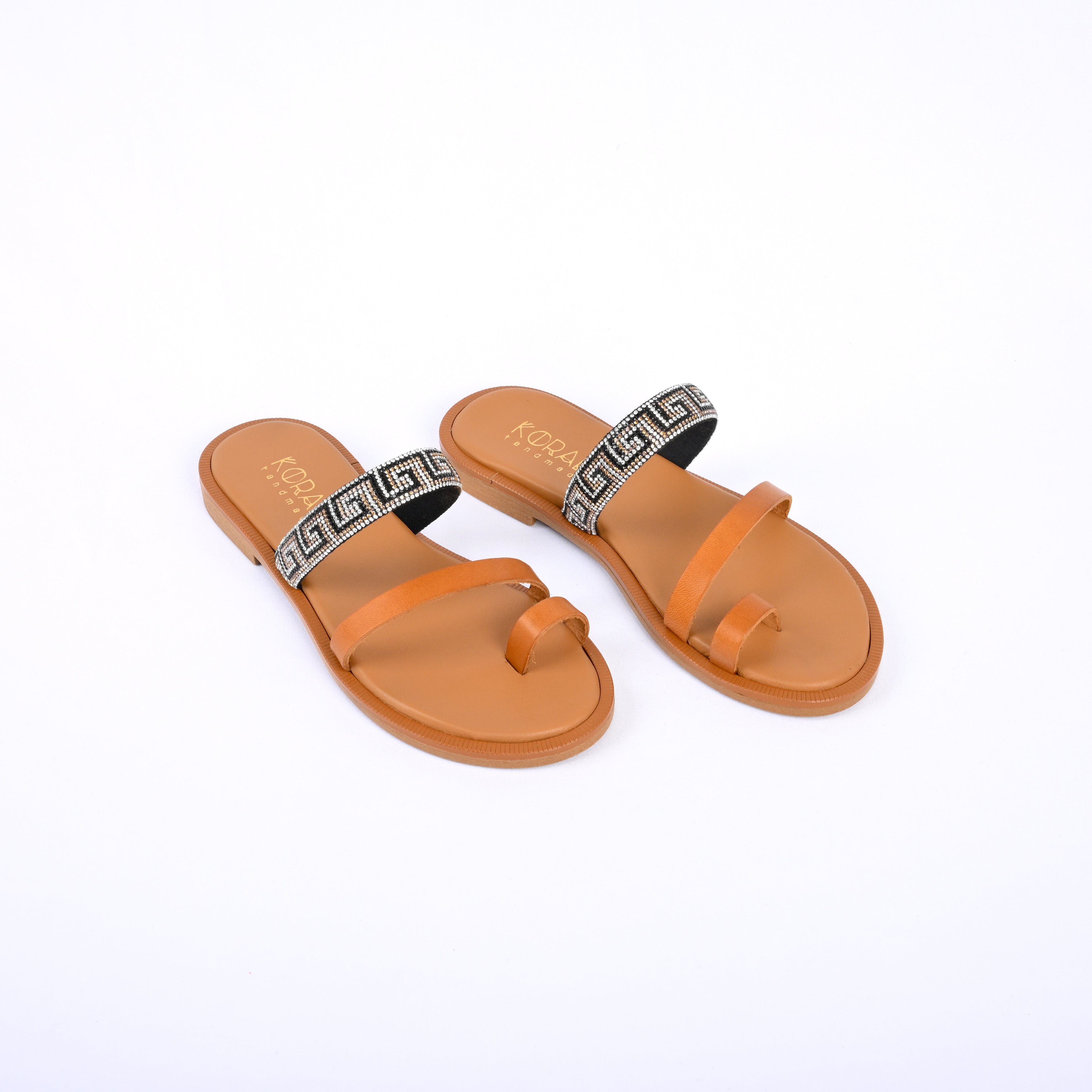 EVDOKIA Greek Pattern Leather Strappy Sandal