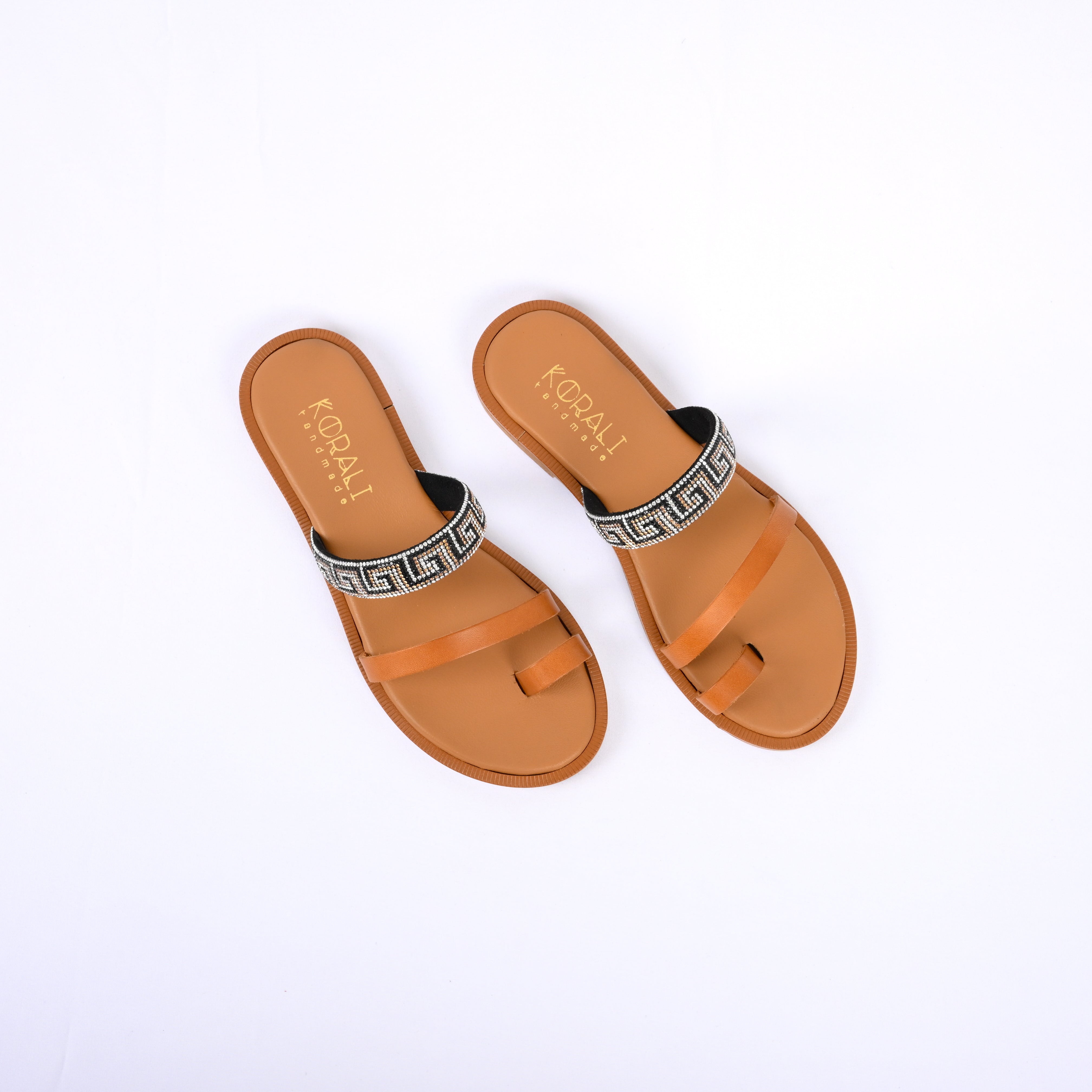 EVDOKIA Greek Pattern Leather Strappy Sandal