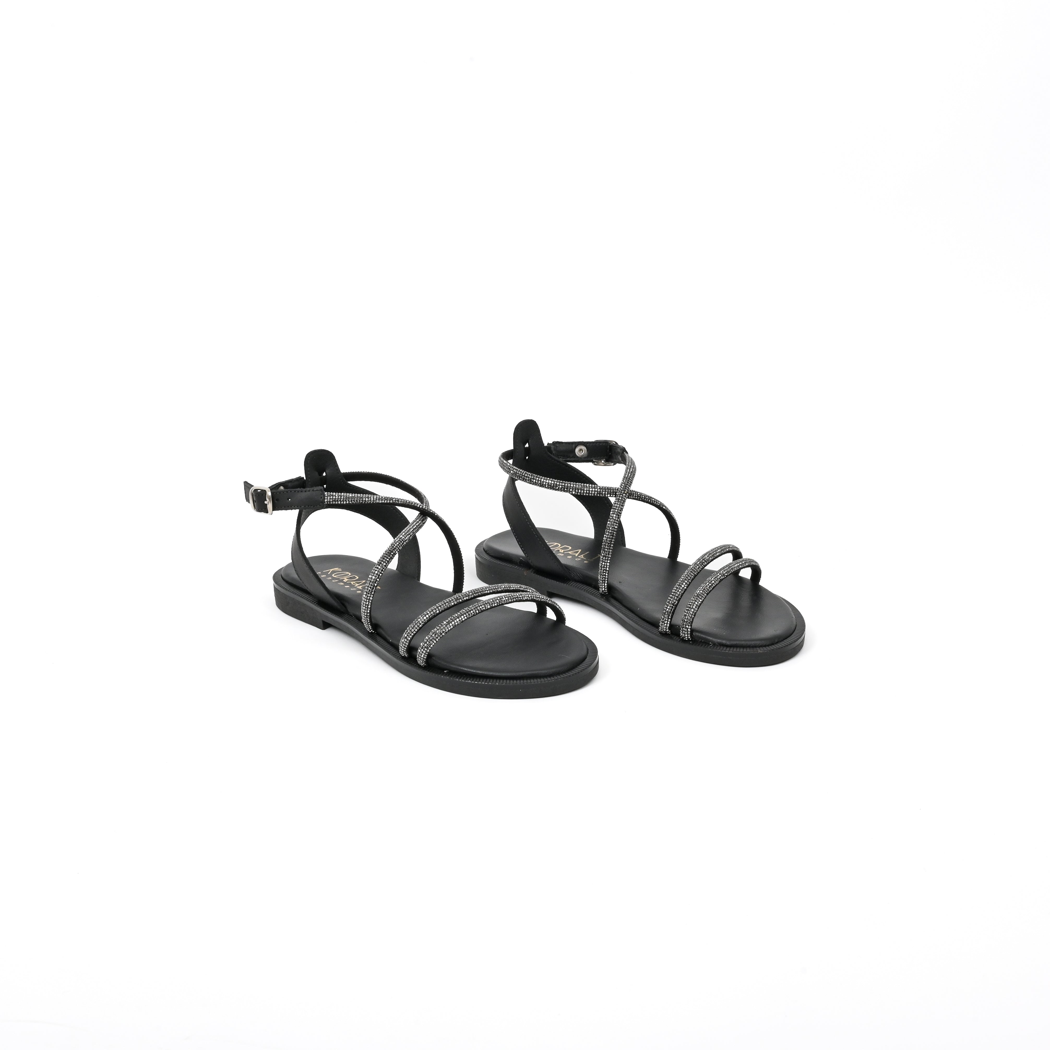 IVANA Leather Strappy Sandals with Rhinestone Embellishment