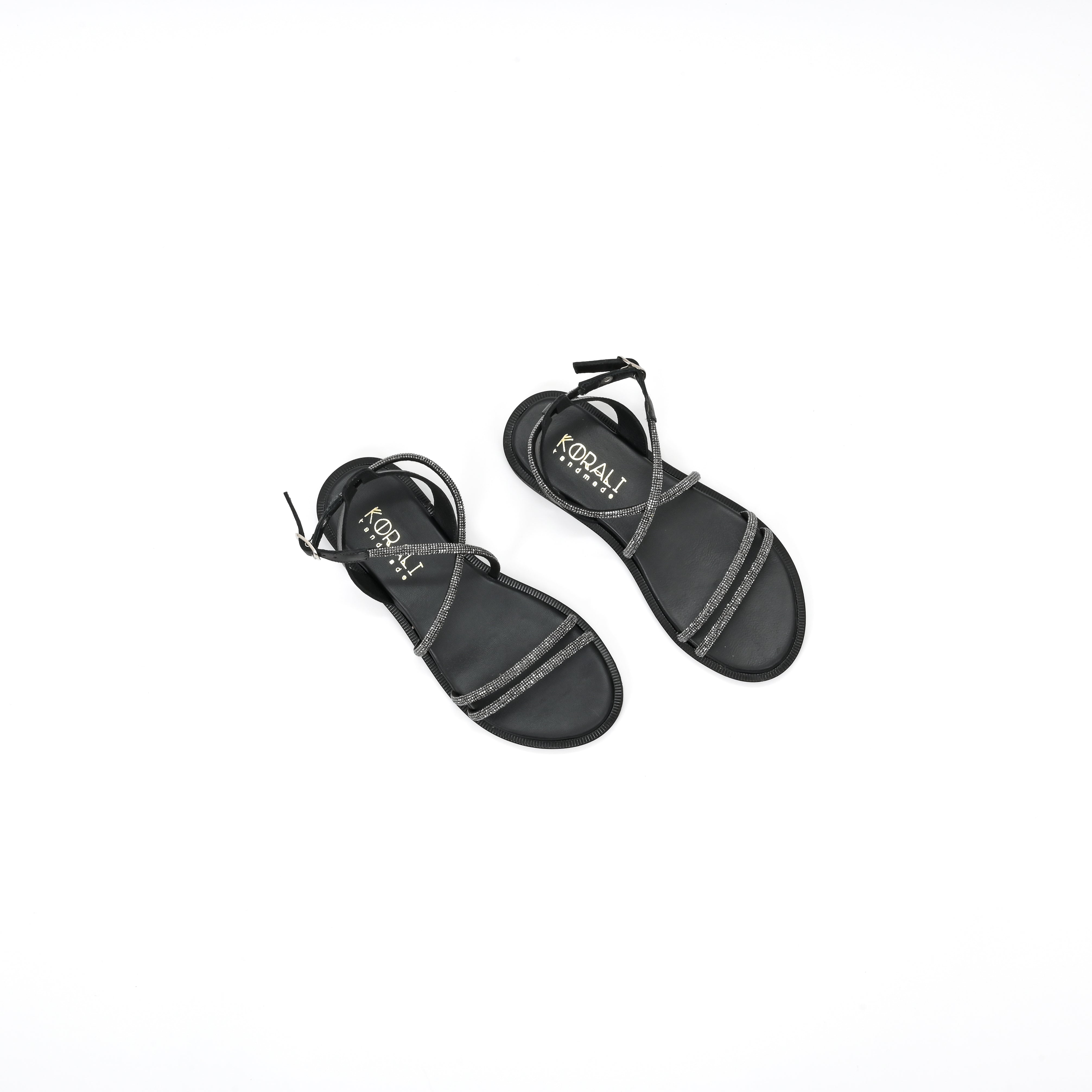 IVANA Leather Strappy Sandals with Rhinestone Embellishment
