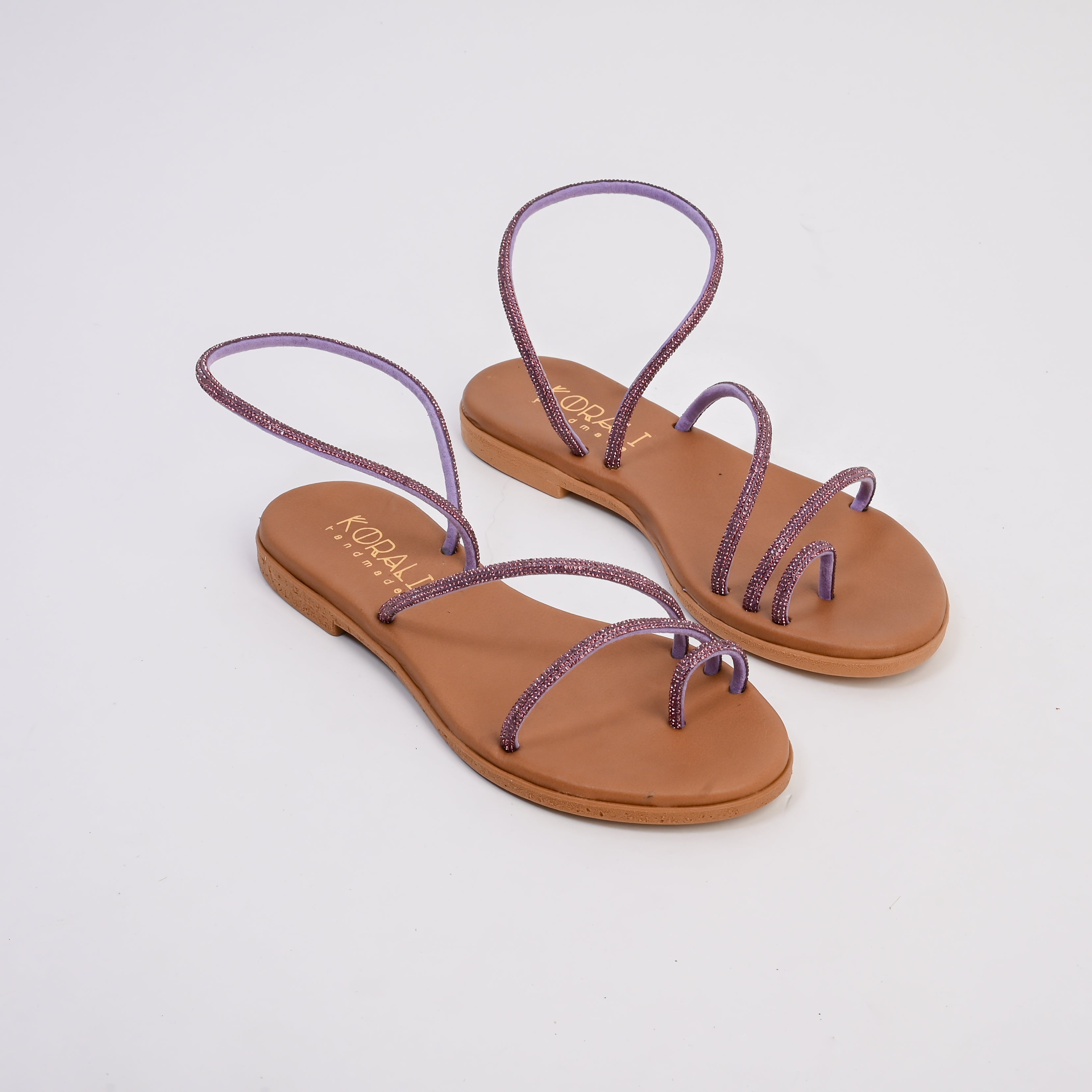 FAETHOUSA Strappy Rhinestone Flat Sandals