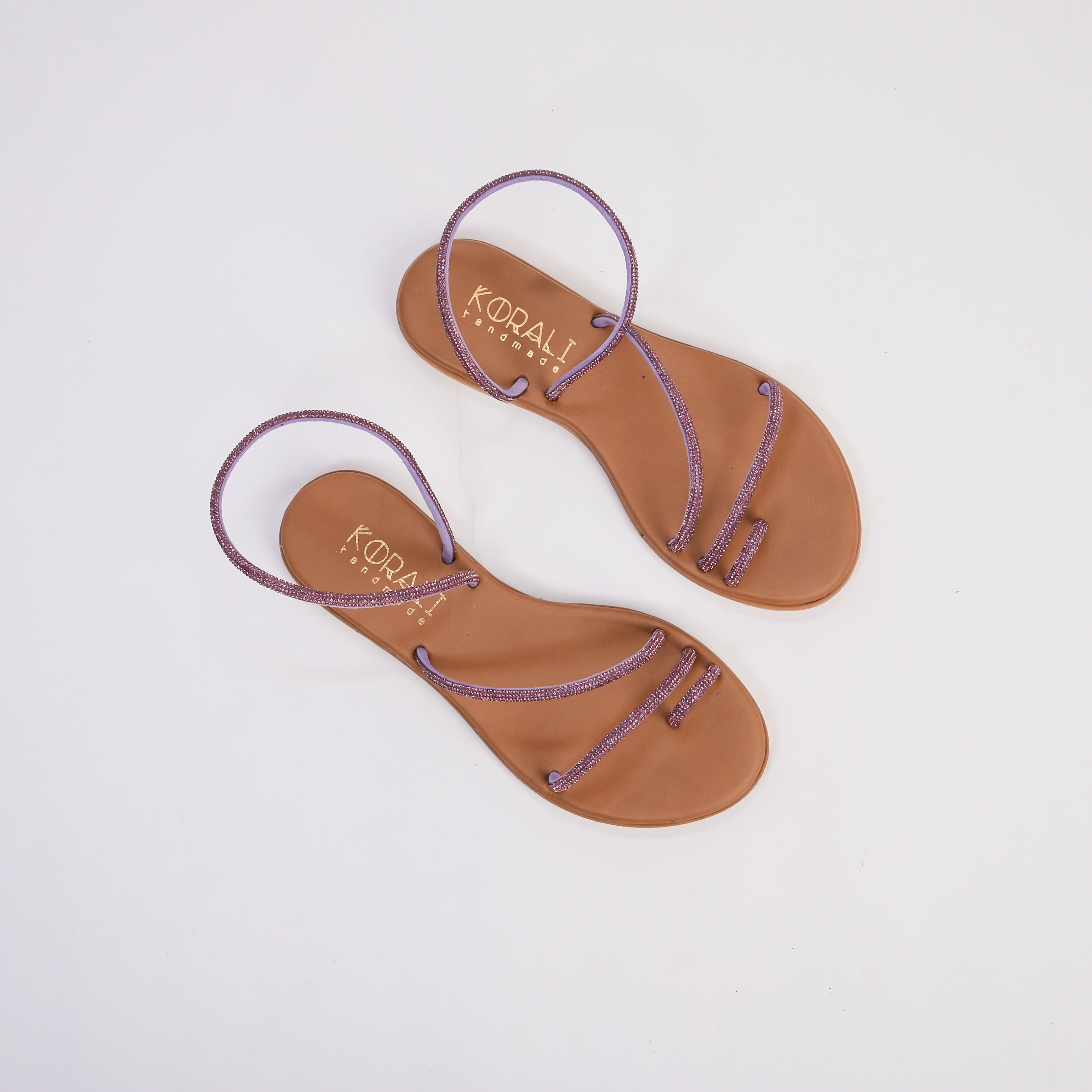 FAETHOUSA Strappy Rhinestone Flat Sandals