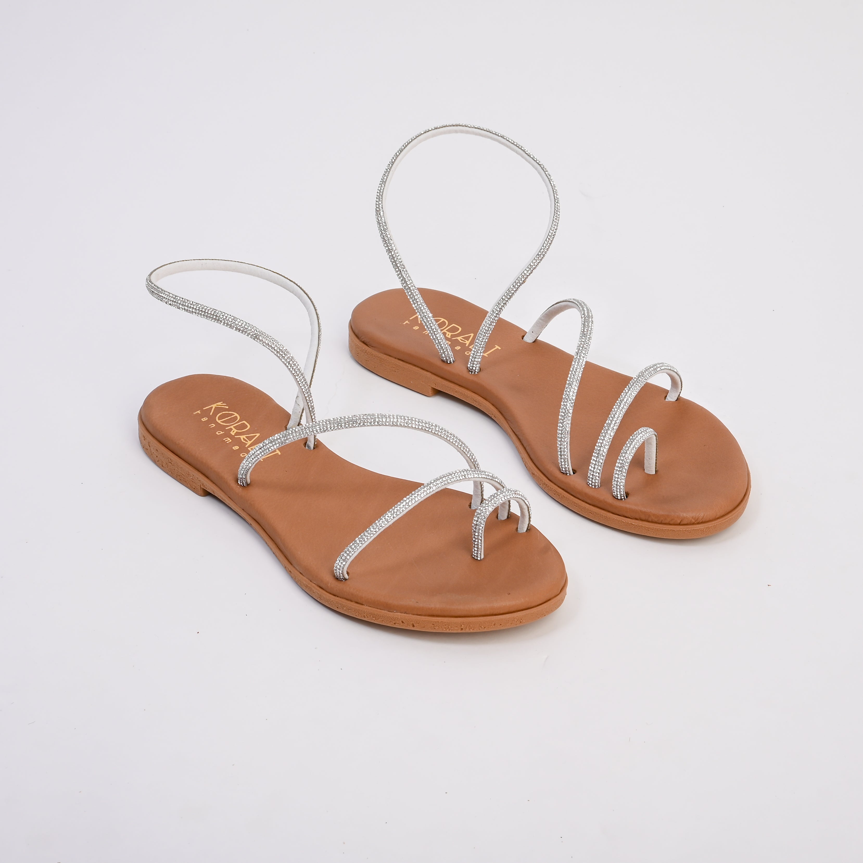 FAETHOUSA Strappy Rhinestone Flat Sandals