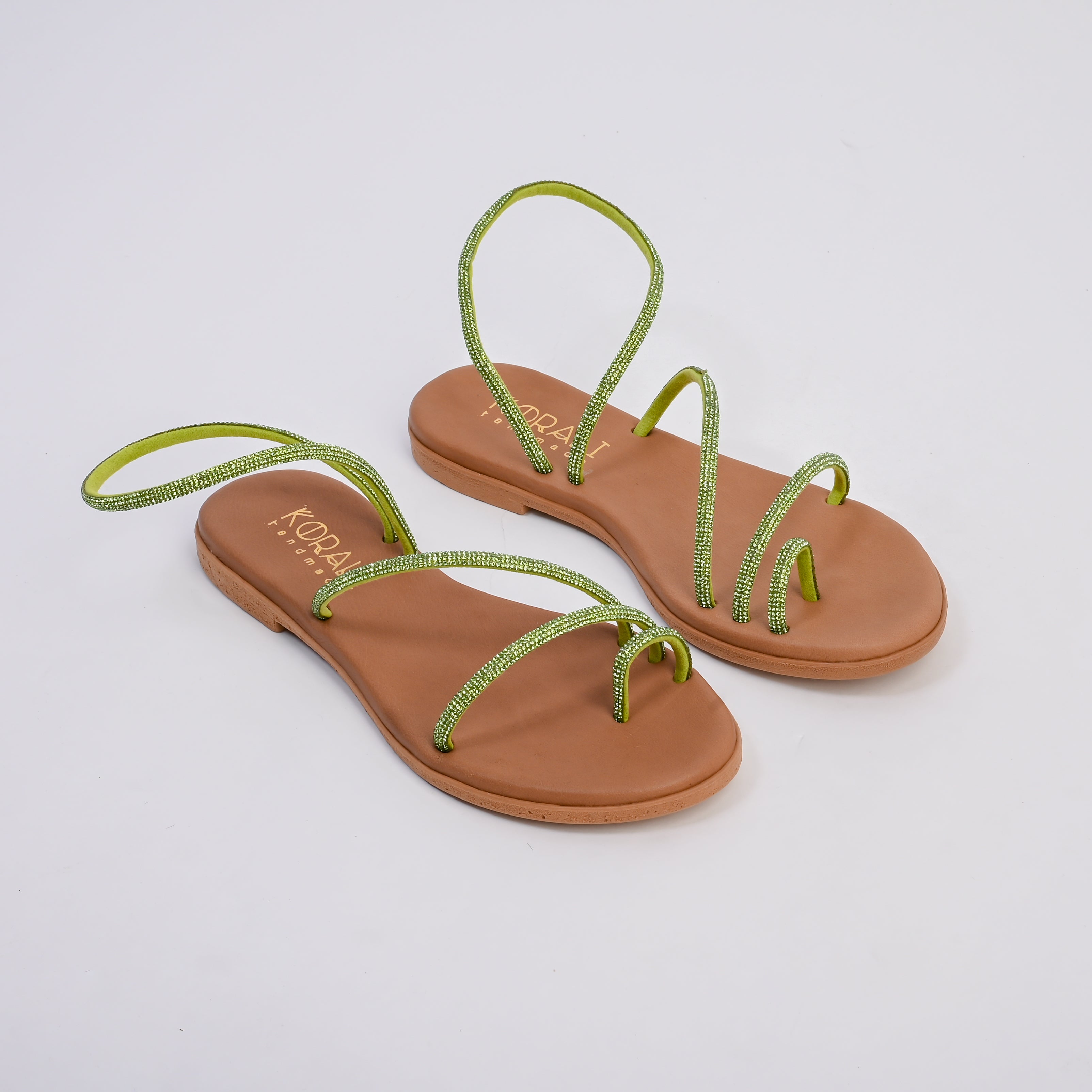 FAETHOUSA Strappy Rhinestone Flat Sandals