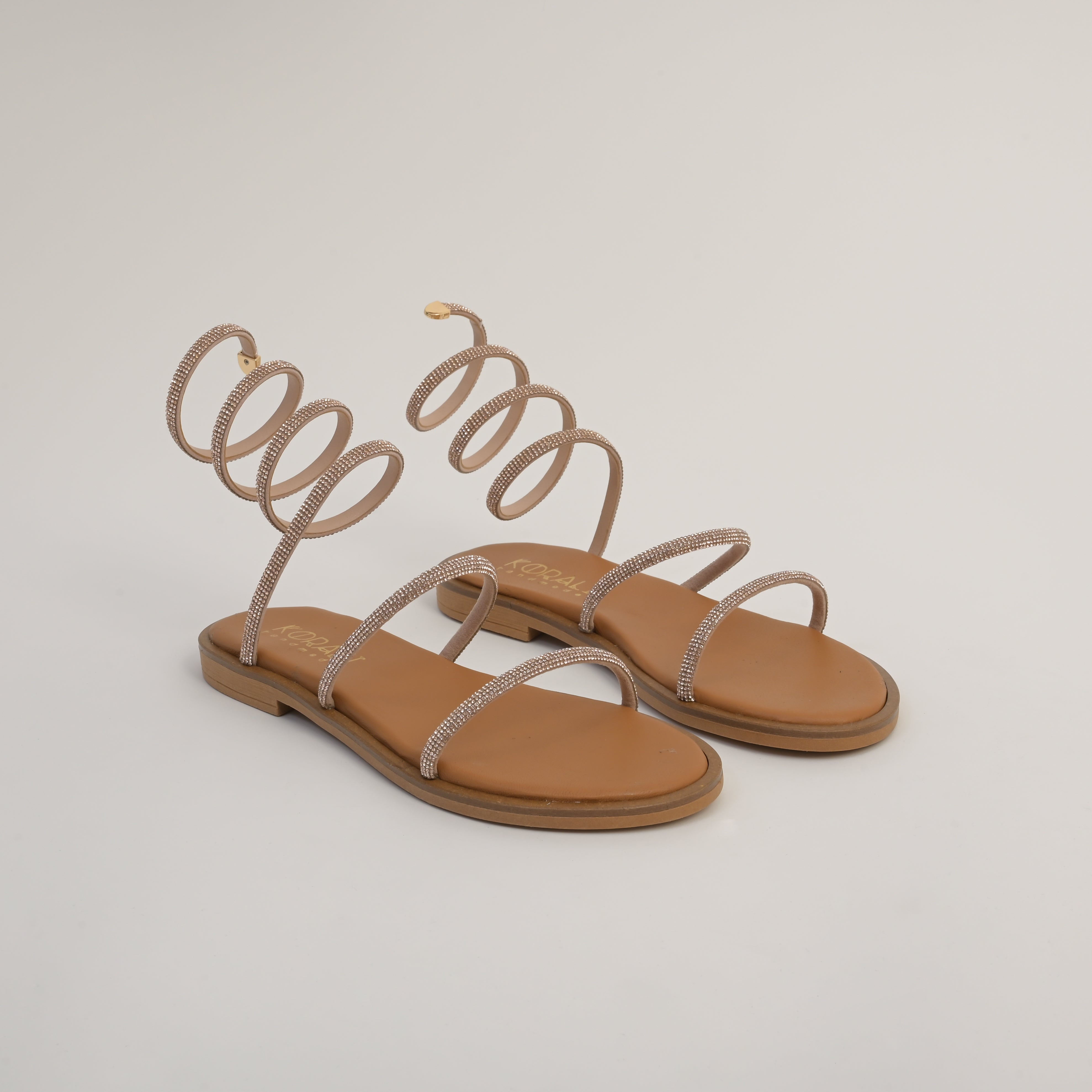 ARIADNE Leather Wrap Strap Sandals with Rhinestone Detailing