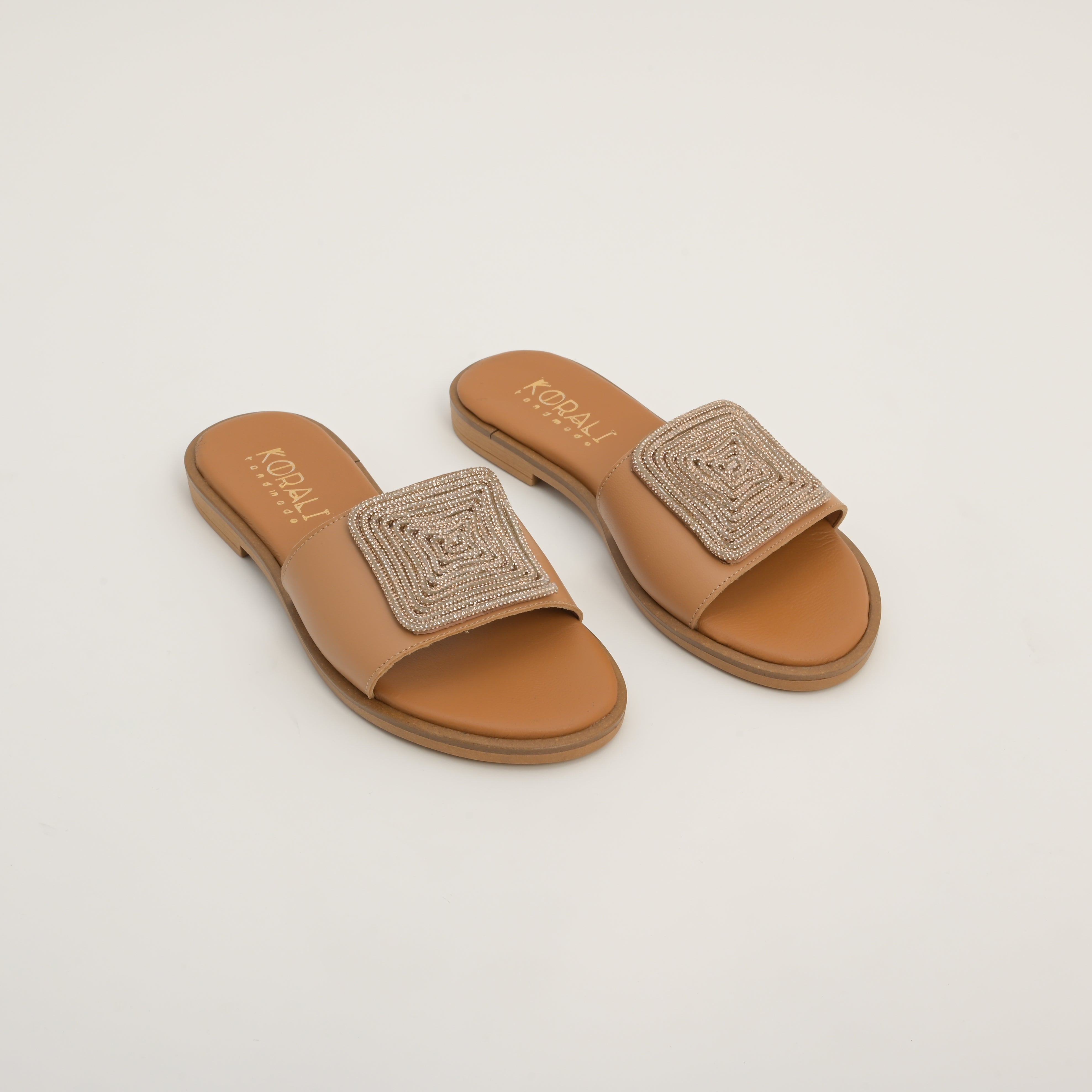 IRIDA Flat Sandals with Rhinestone Square Buckle